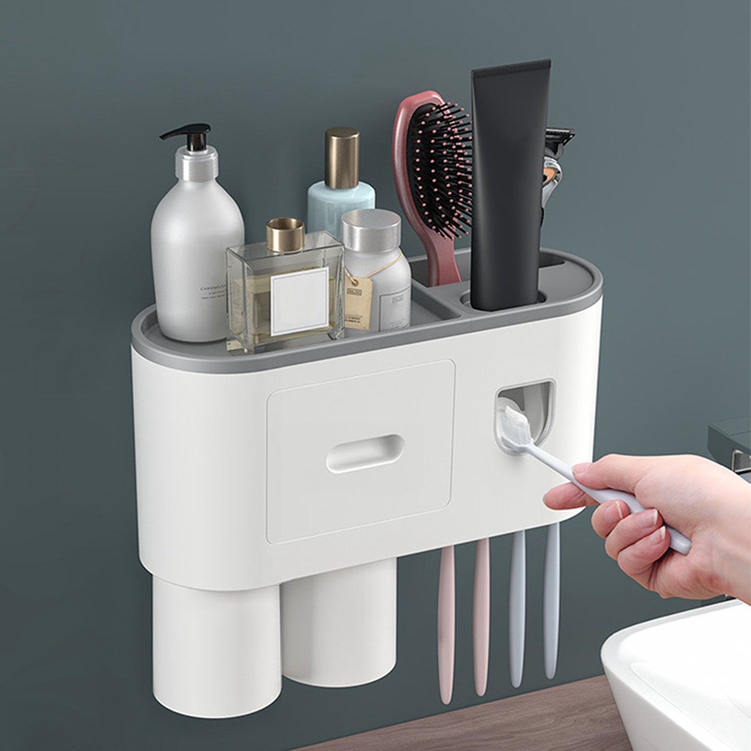 Multifunctional Wall Mount Toothbrush Holder Rack Organizer Handsfree Automatic Toothpaste Dispenser Squeezer