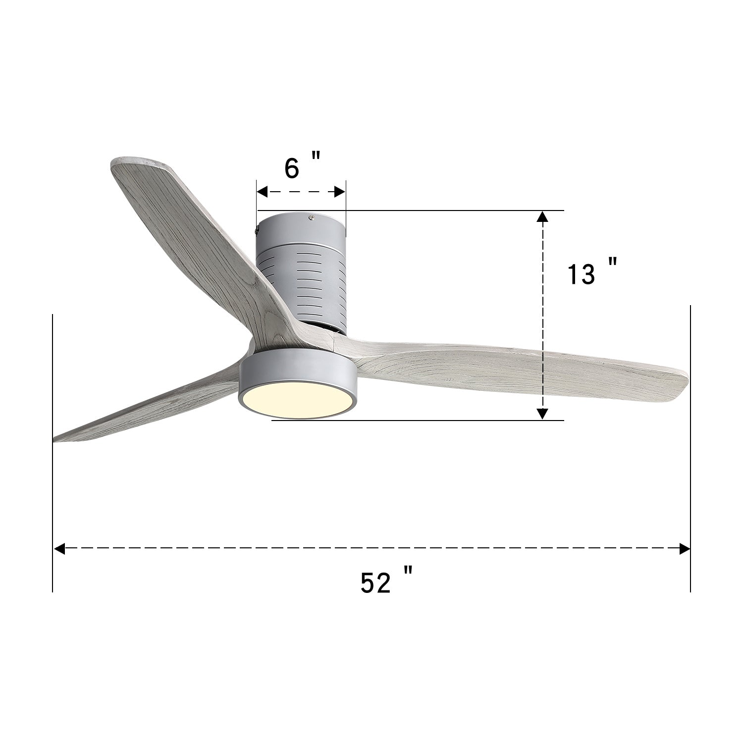 52 Inch 18W LED Ceiling Fan With Dimmable 6 Speed Remote Silver 3 Solid Wood Blade Reversible DC Motor For Living Room Stop Receiving WF Orders