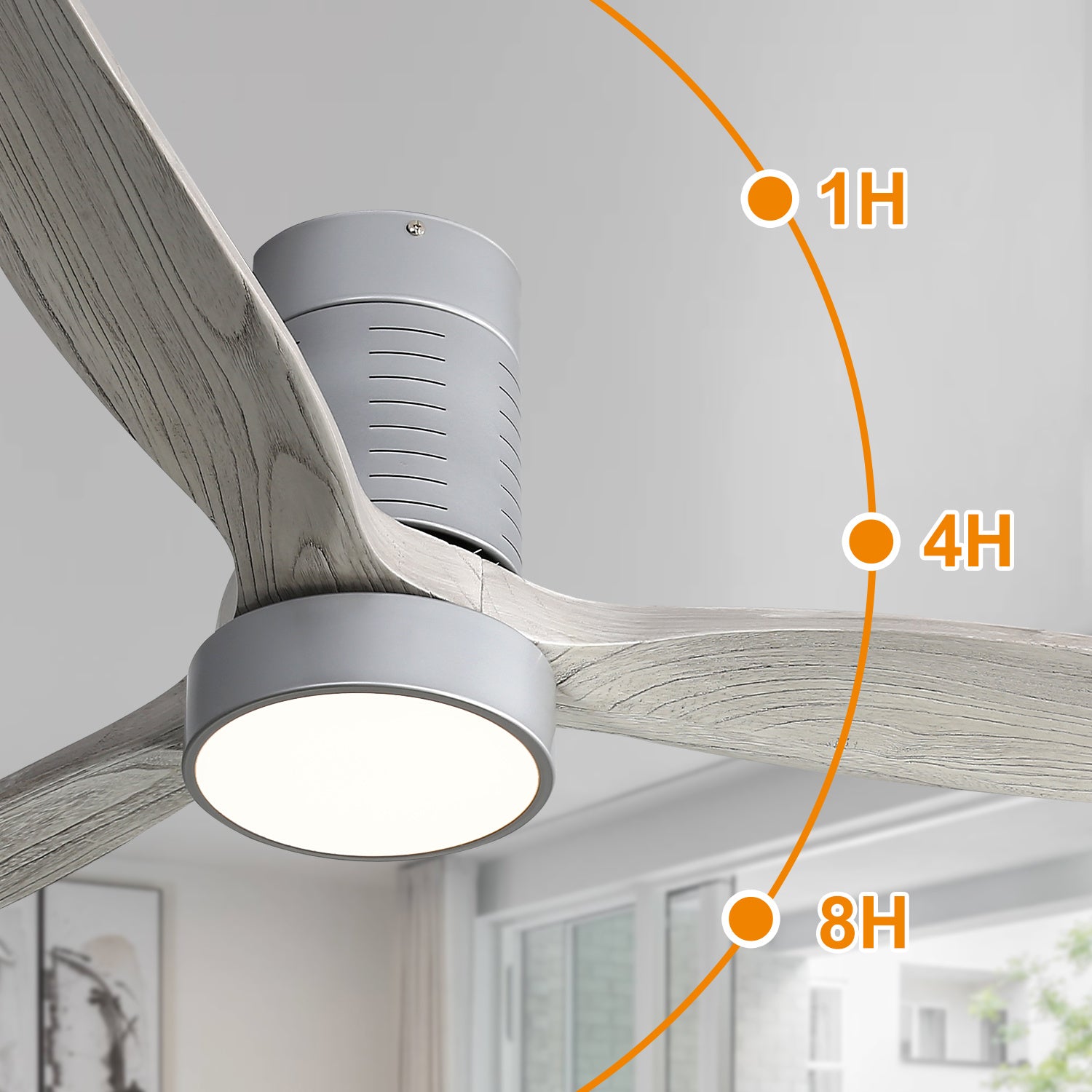 52 Inch 18W LED Ceiling Fan With Dimmable 6 Speed Remote Silver 3 Solid Wood Blade Reversible DC Motor For Living Room Stop Receiving WF Orders