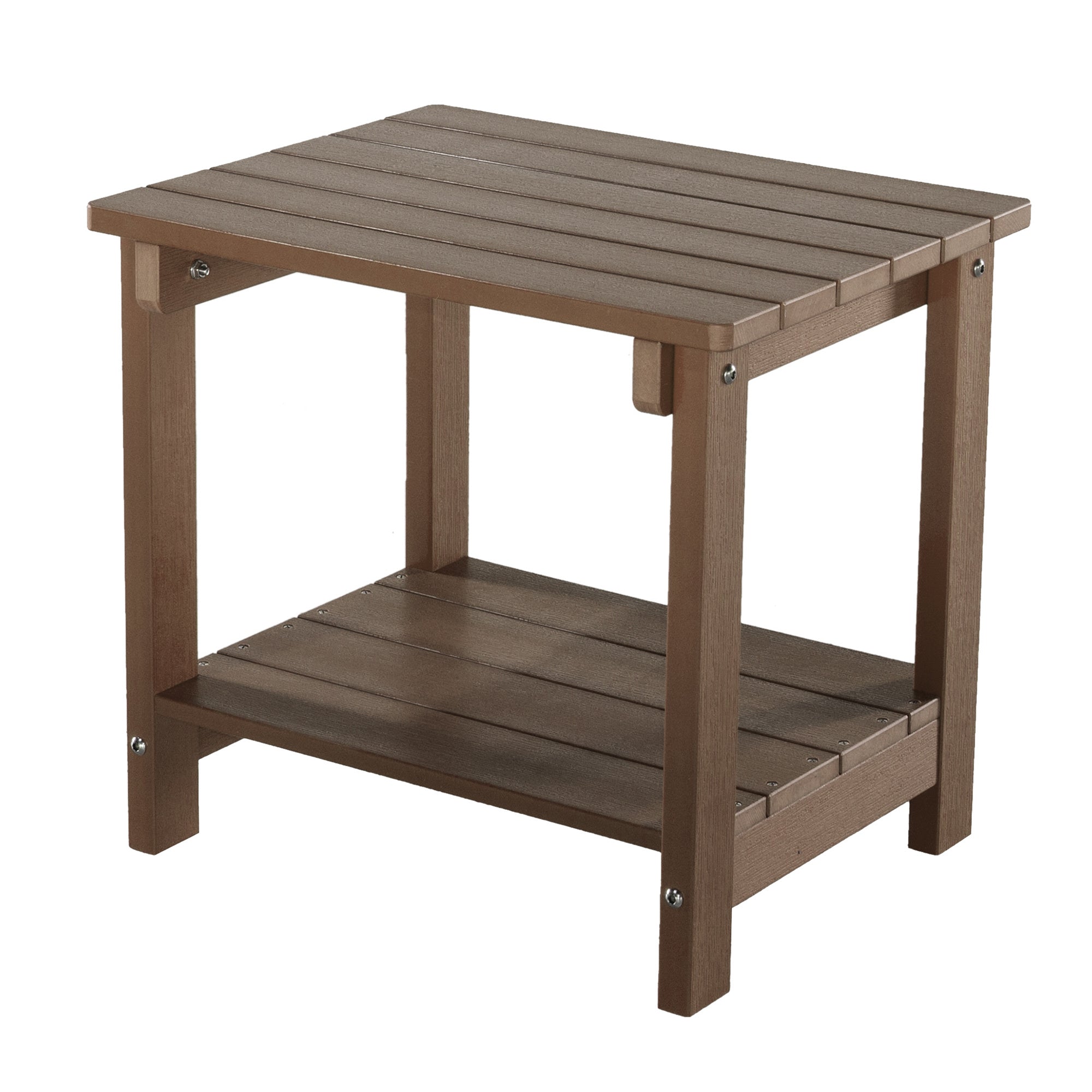 Key West Weather Resistant Outdoor Indoor Plastic Wood End Table, Patio Rectangular Side table, Small table for Deck, Backyards, Lawns, Poolside, and Beaches, Brown