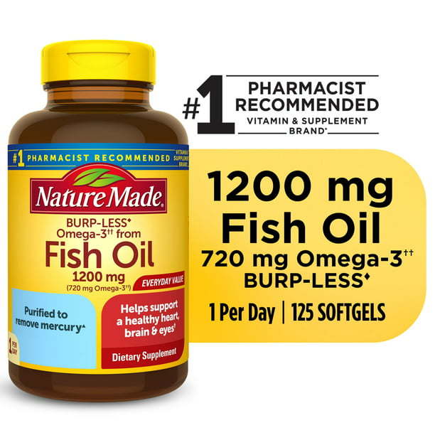 Nature Made Burp Less Omega 3 Fish Oil 1200 mg Softgels; Fish Oil Supplements; 125 Count