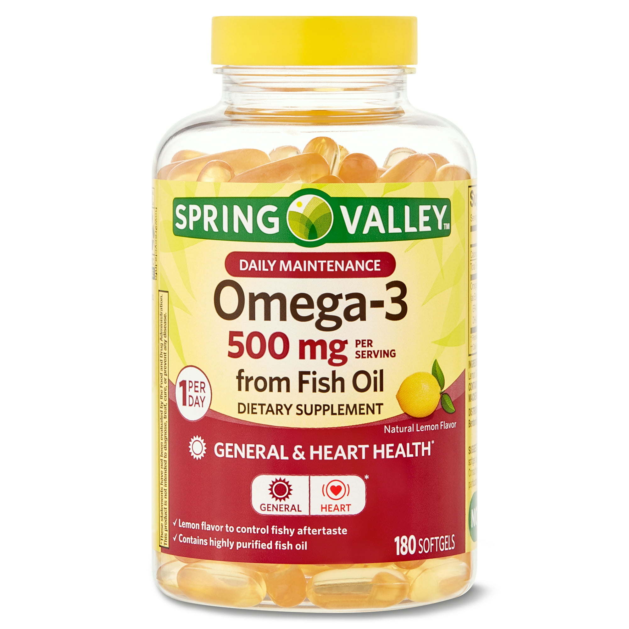 Spring Valley Daily Maintenance Omega-3 from Fish Oil Dietary Supplement; 500 mg; 180 Count