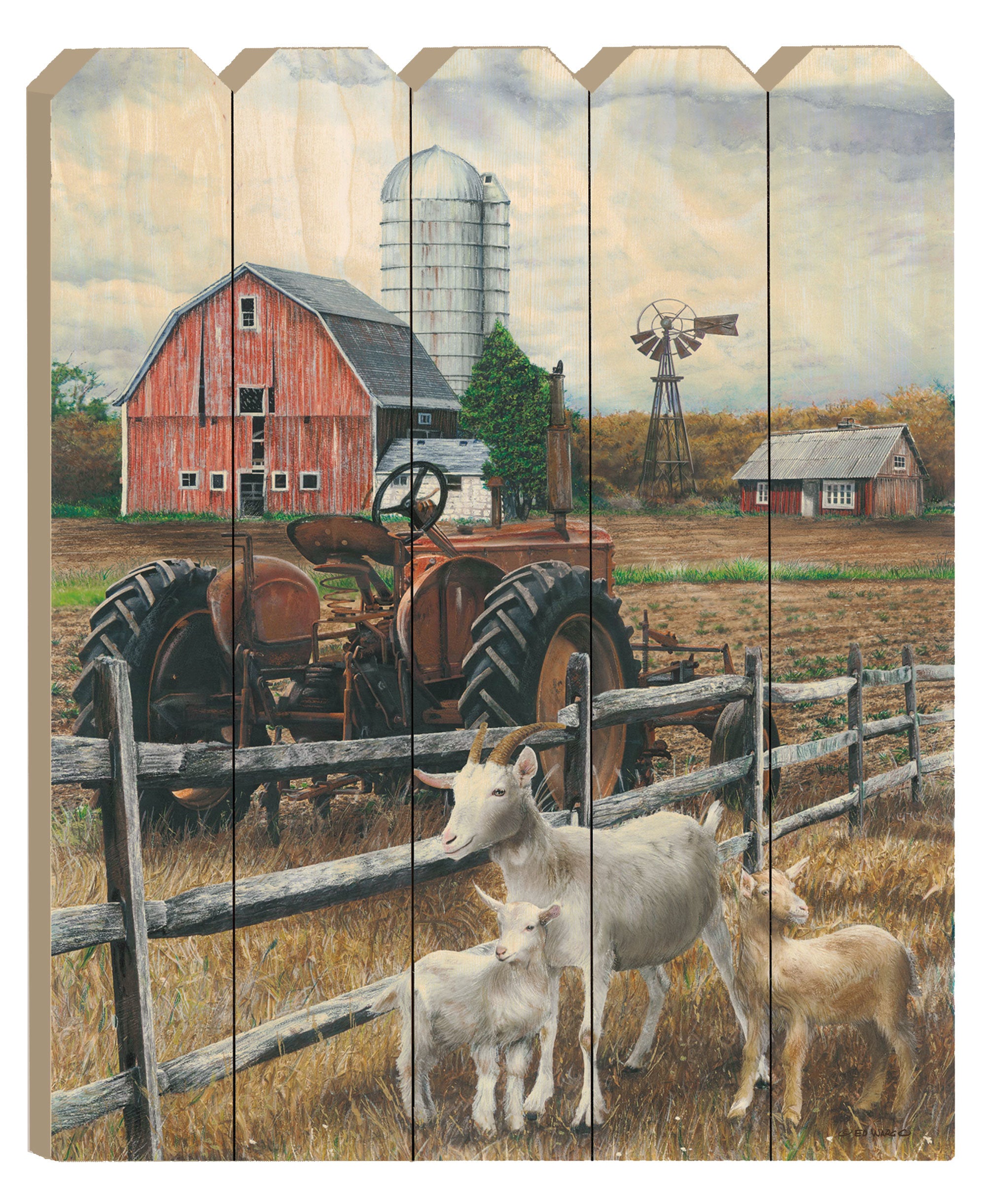 "The Old Tractor" By Artisan Ed Wargo, Printed on Wooden Picket Fence Wall Art