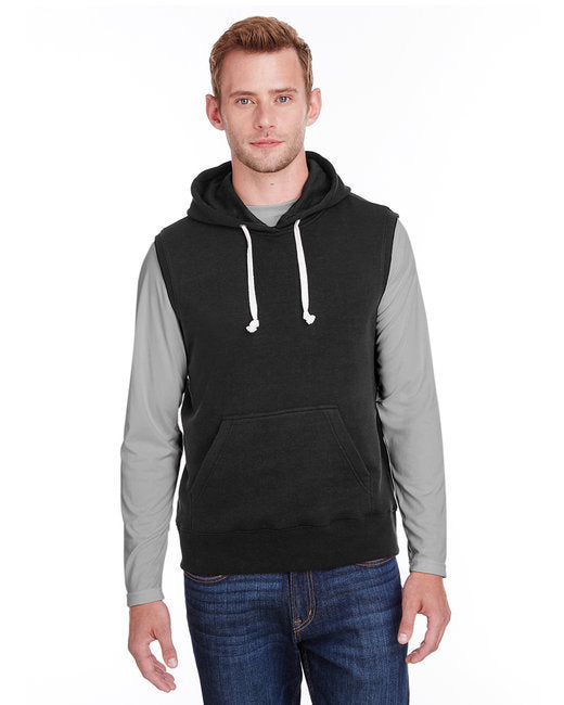 Adult Triblend Fleece Sleeveless Hooded Sweatshirt - BLACK - S