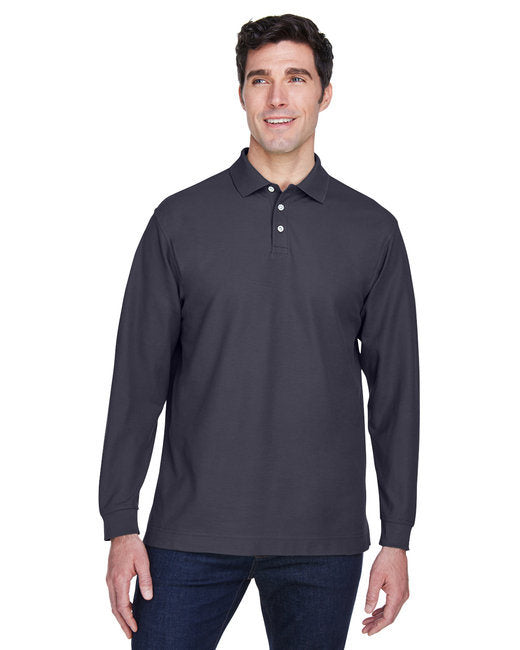 Men's Pima Piqué Long-Sleeve Polo - BLACK - S