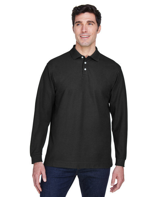 Men's Pima Piqué Long-Sleeve Polo - BLACK - S