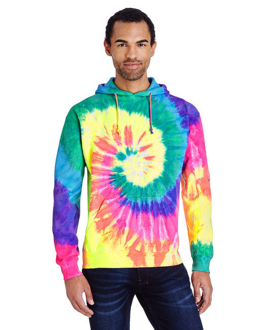 Adult Tie-Dyed Pullover Hooded Sweatshirt - SPIDER LIME - S