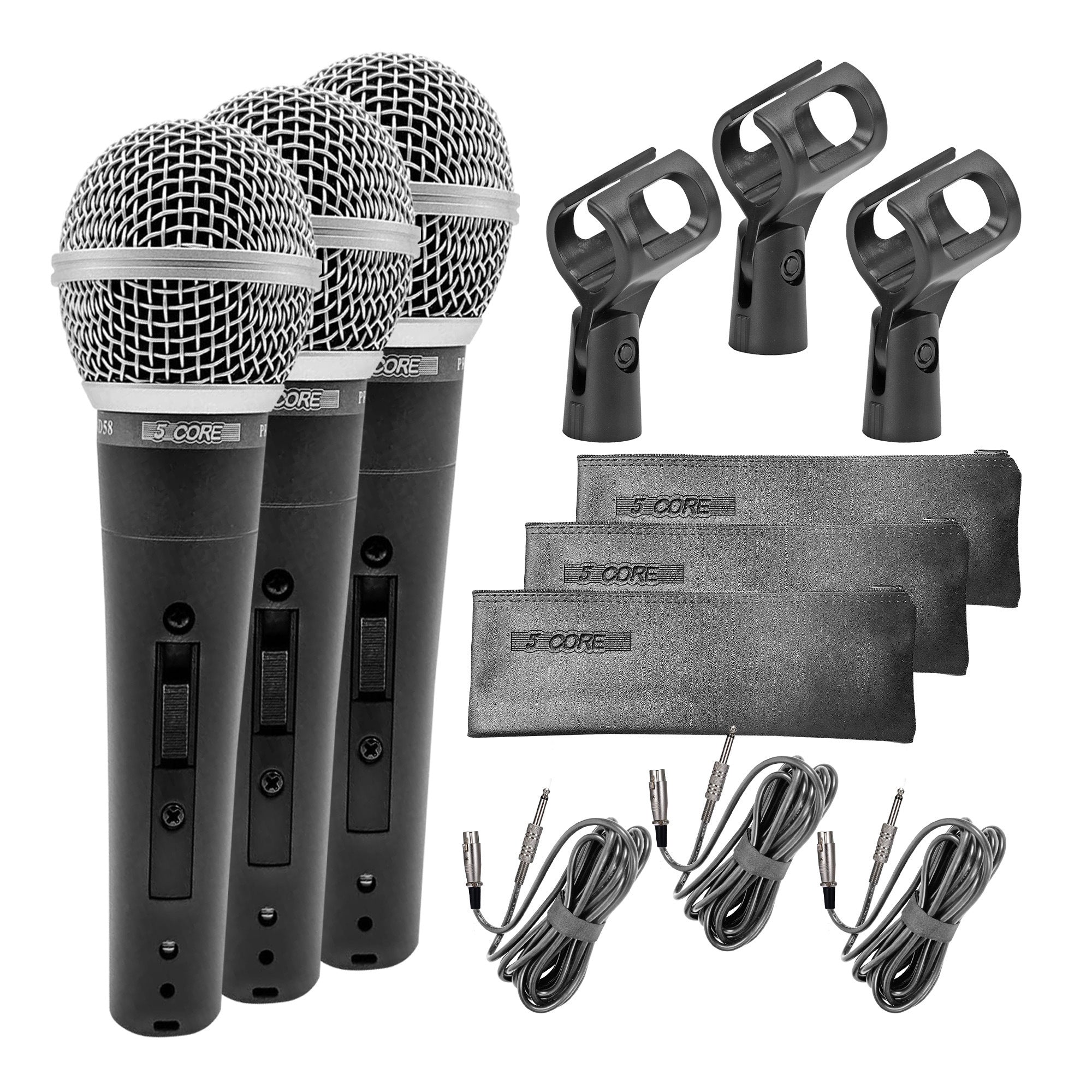 5 Core Professional Dynamic Vocal Microphone Neodymium Cardioid Unidirectional Handheld Mic for Speakers, Karaoke W/Steel Mesh Grille, ON/Off Switch w/16ft Detachable Cable, Bag Get in Bulk-ND-58