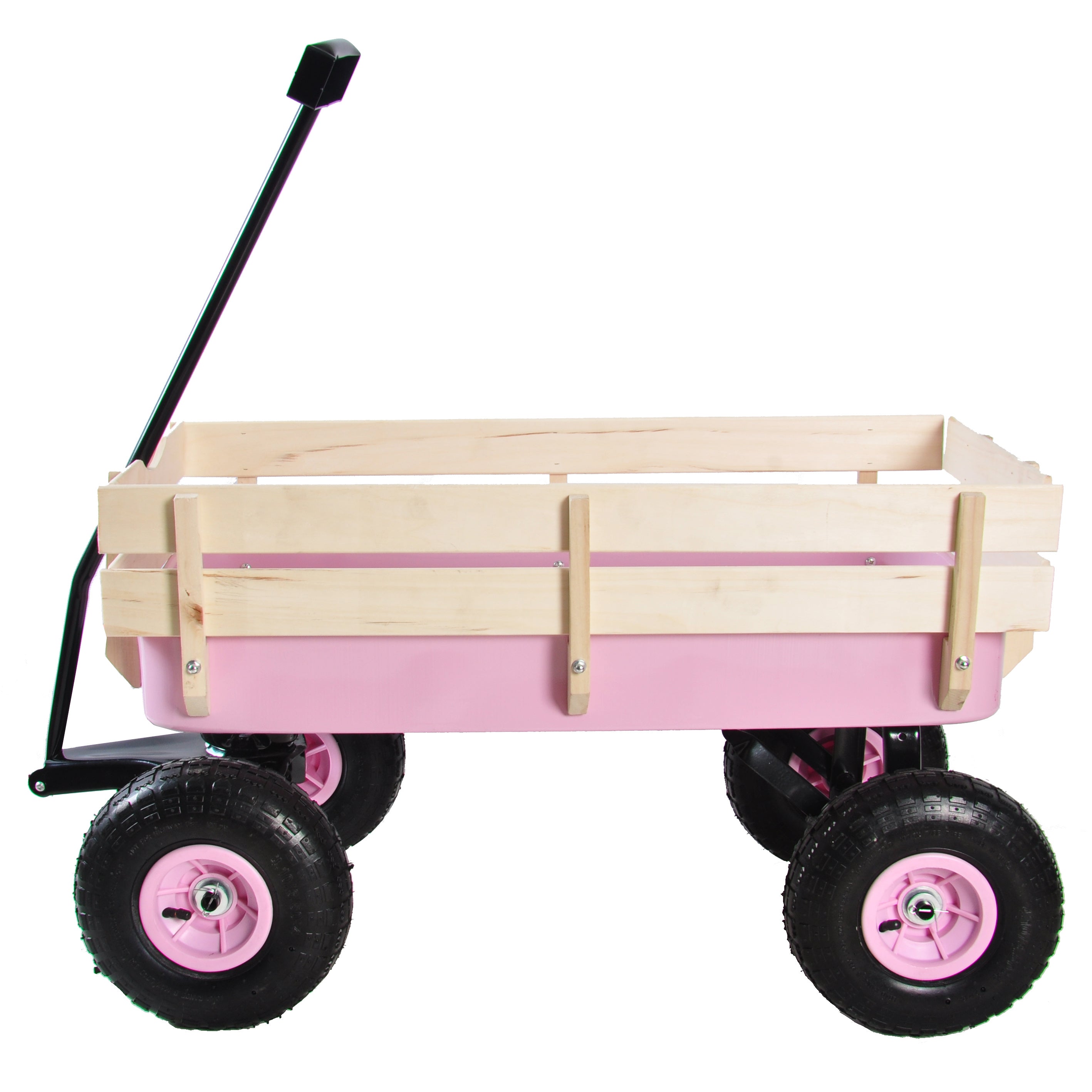 Outdoor Wagon All Terrain Pulling w/Wood Railing Air Tires Children Kid Garden