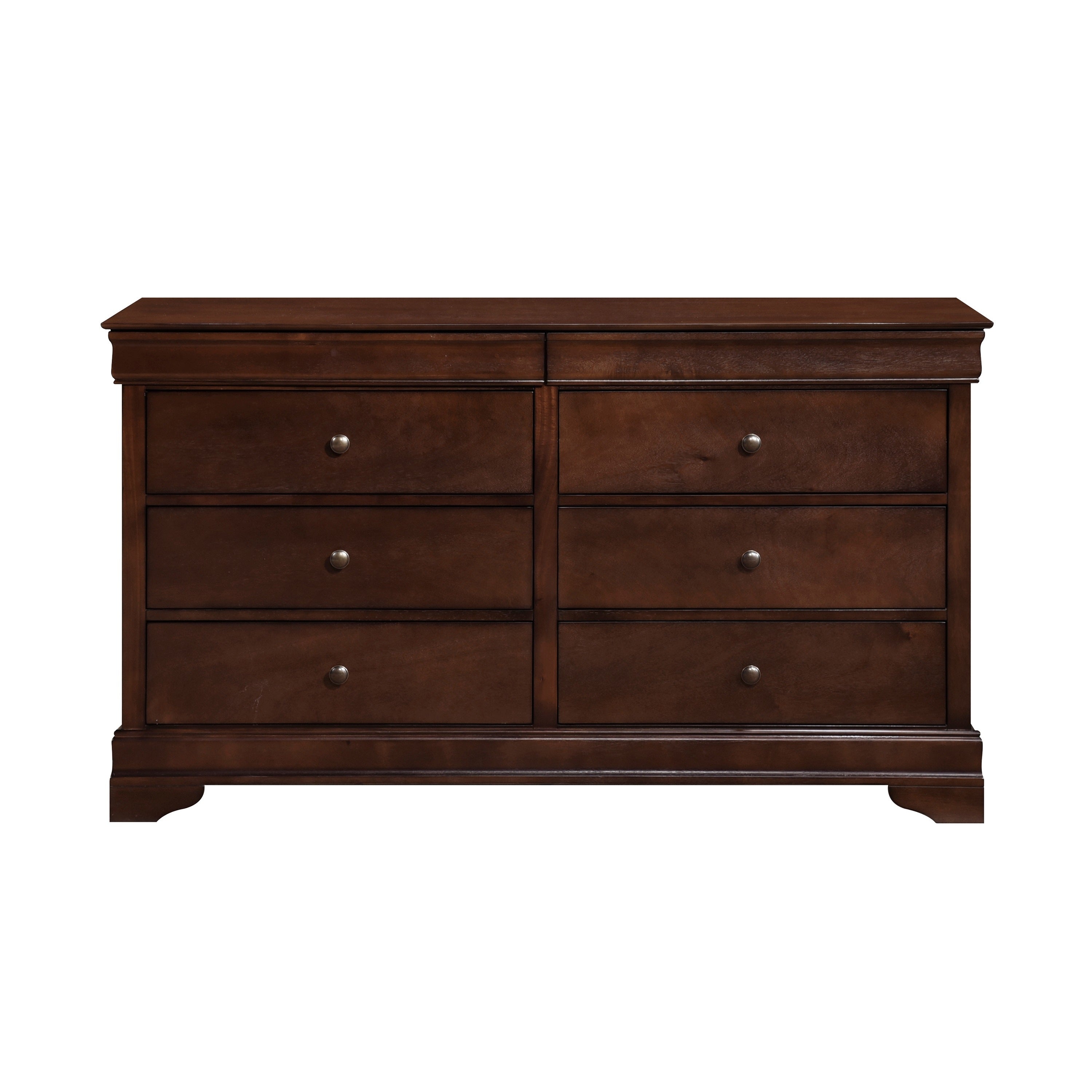 Brown Cherry Finish Louis Phillipe Style Bedroom Furniture 1pc Dresser of 6x Drawers Hidden Drawers Wooden Furniture