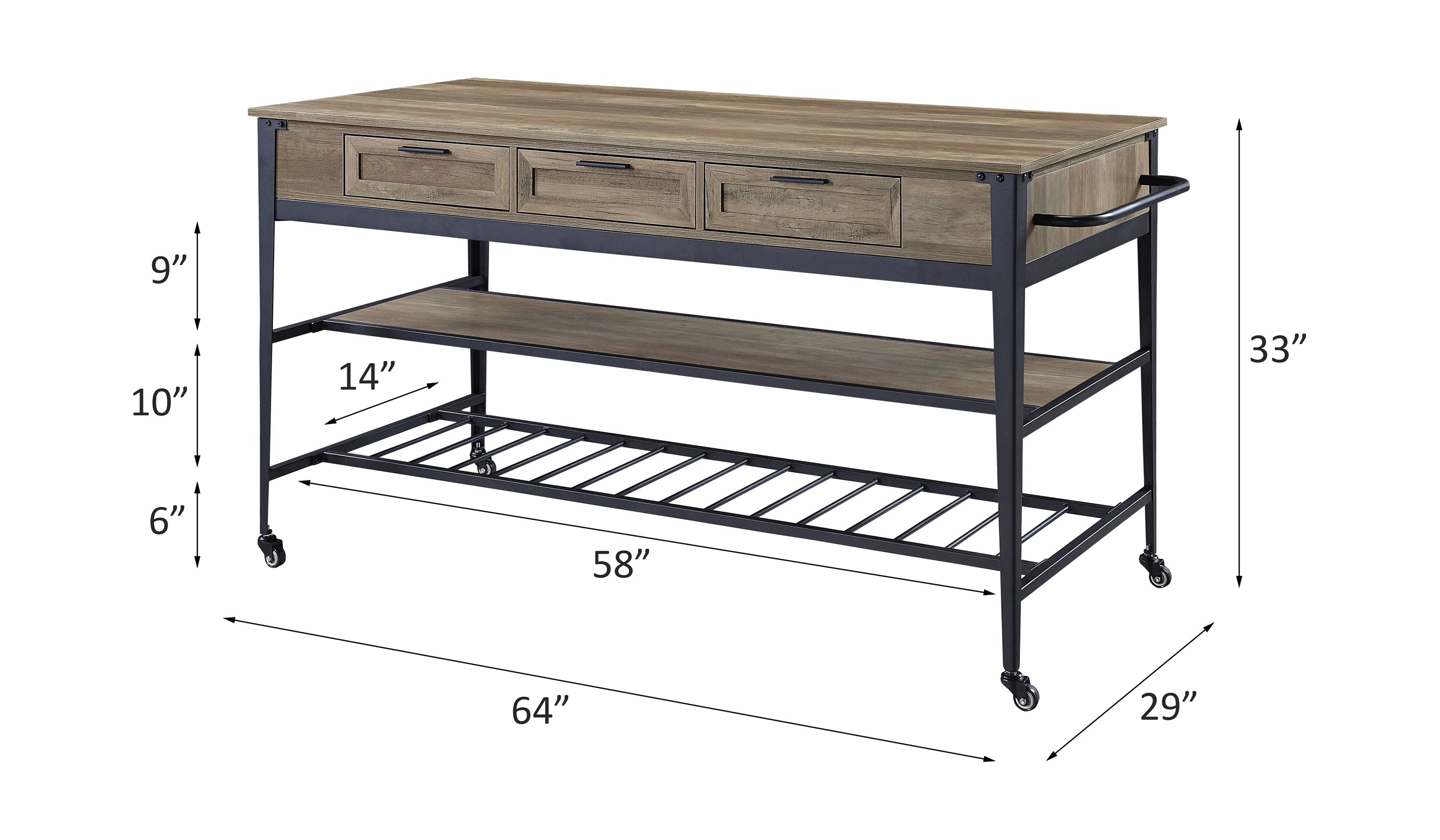 ACME Macaria Kitchen Island, Rustic Oak & Black Finish AC00402
