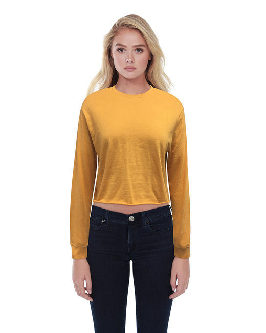 Ladies' Boyfriend Long Sleeve Crop T-Shirt - BLACK - XS