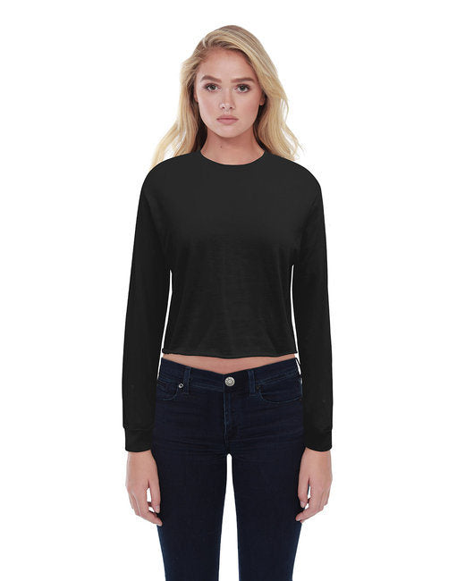 Ladies' Boyfriend Long Sleeve Crop T-Shirt - BLACK - XS
