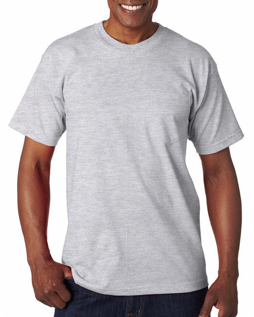 Adult 6.1 oz.; 100% Cotton Pocket T-Shirt - ASH - S