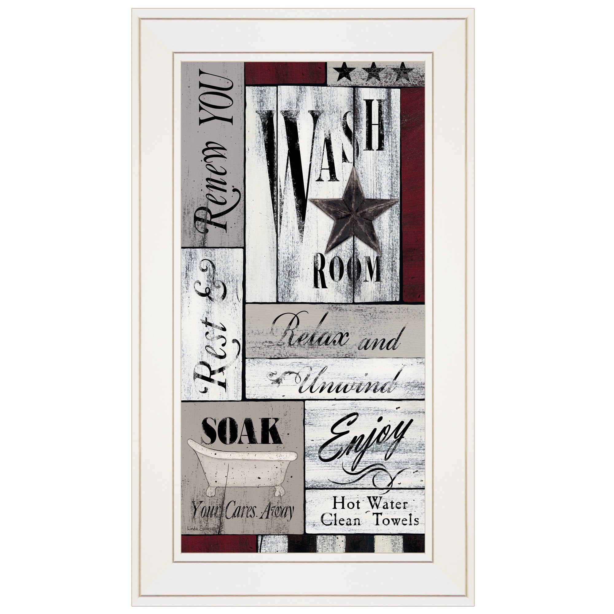 "Soak Your Cares Away" by Linda Spivey, Ready to Hang Framed print, White Frame