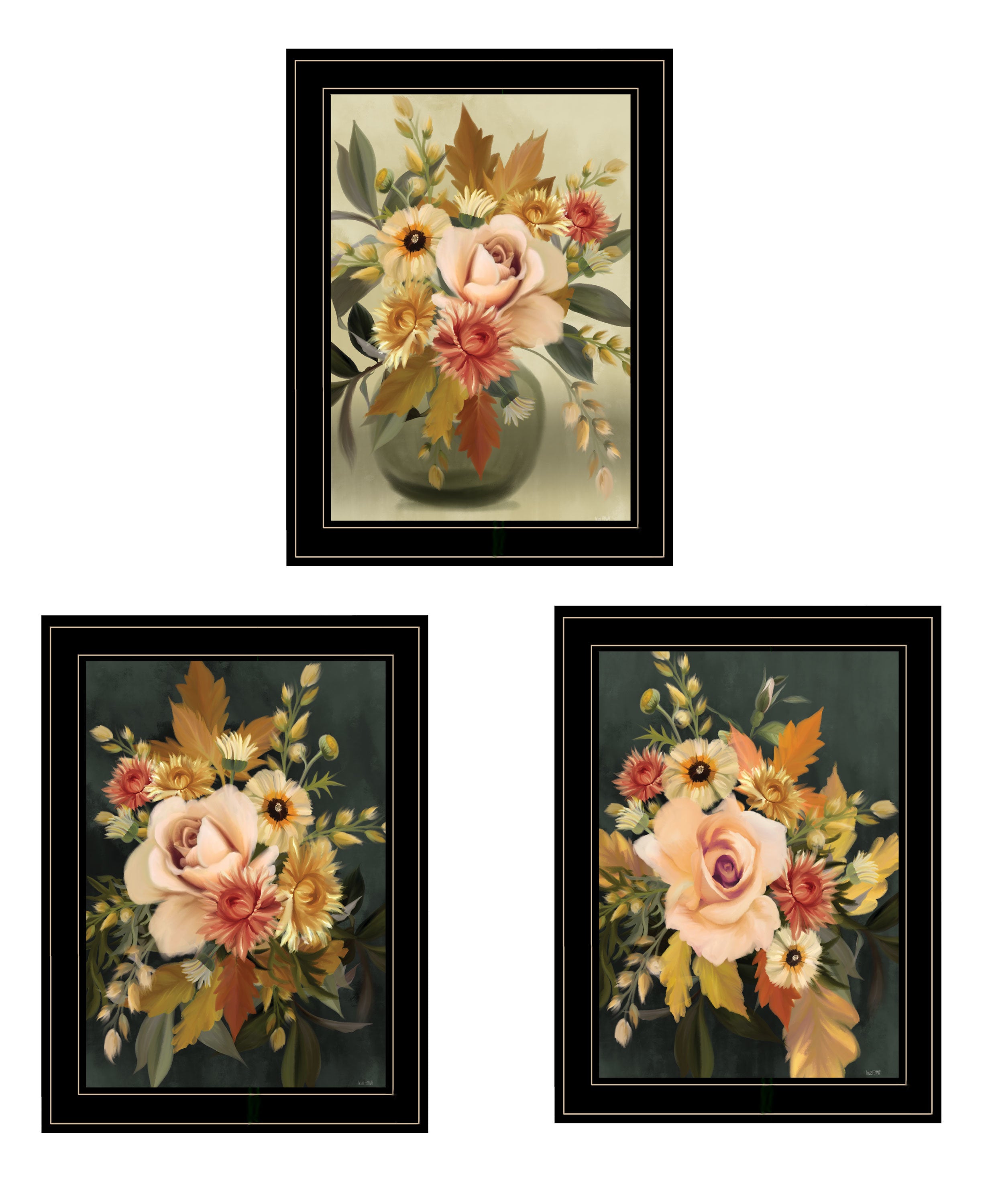 "Romantic Autumn" 3-Piece Vignette is by Artisan House Fenway, Ready to Hang Framed Print, Black Frame