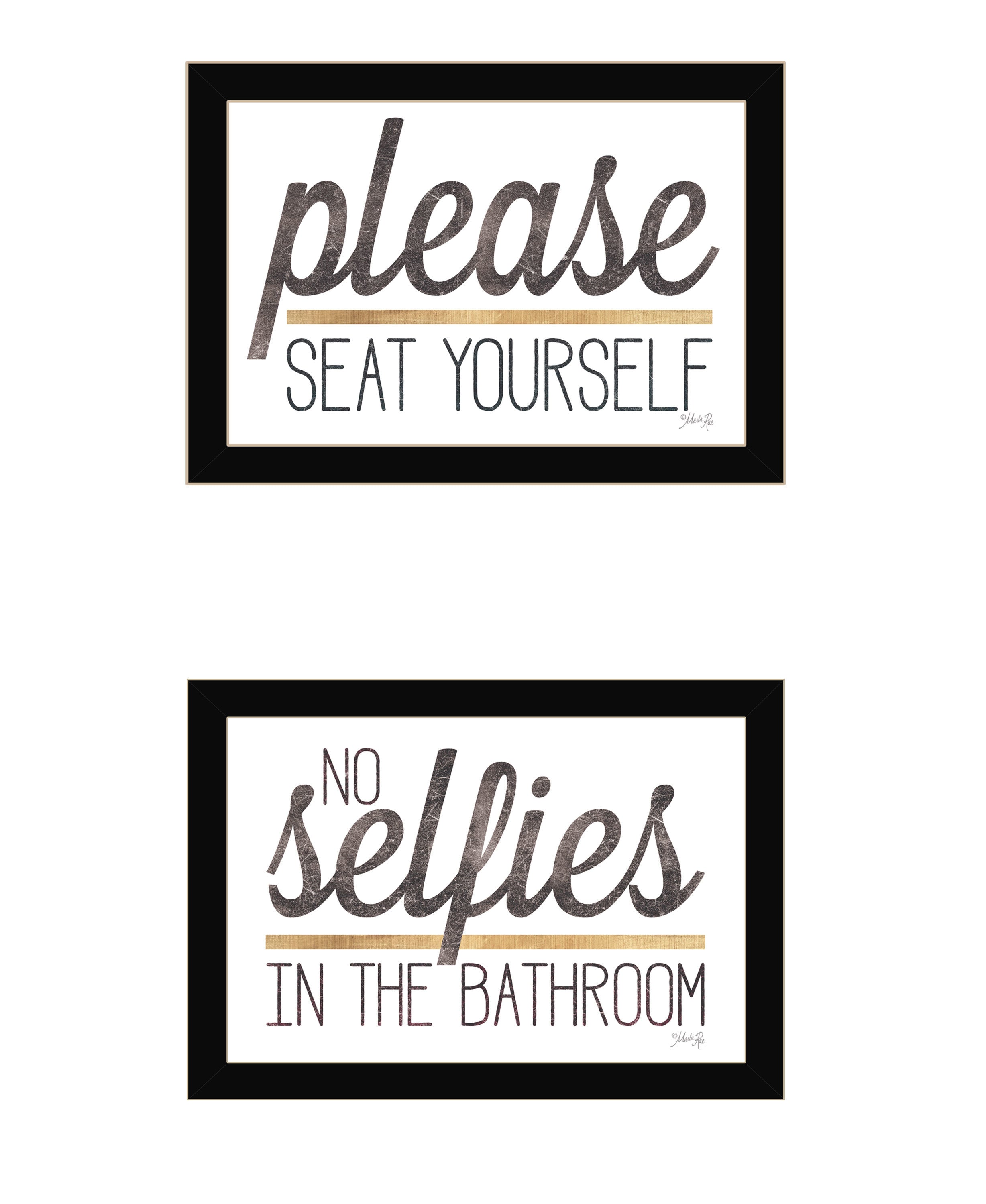 "No Selfies When Seated" 2-Piece Vignette by Marla Rae, Ready to Hang Framed Print, Black Frame