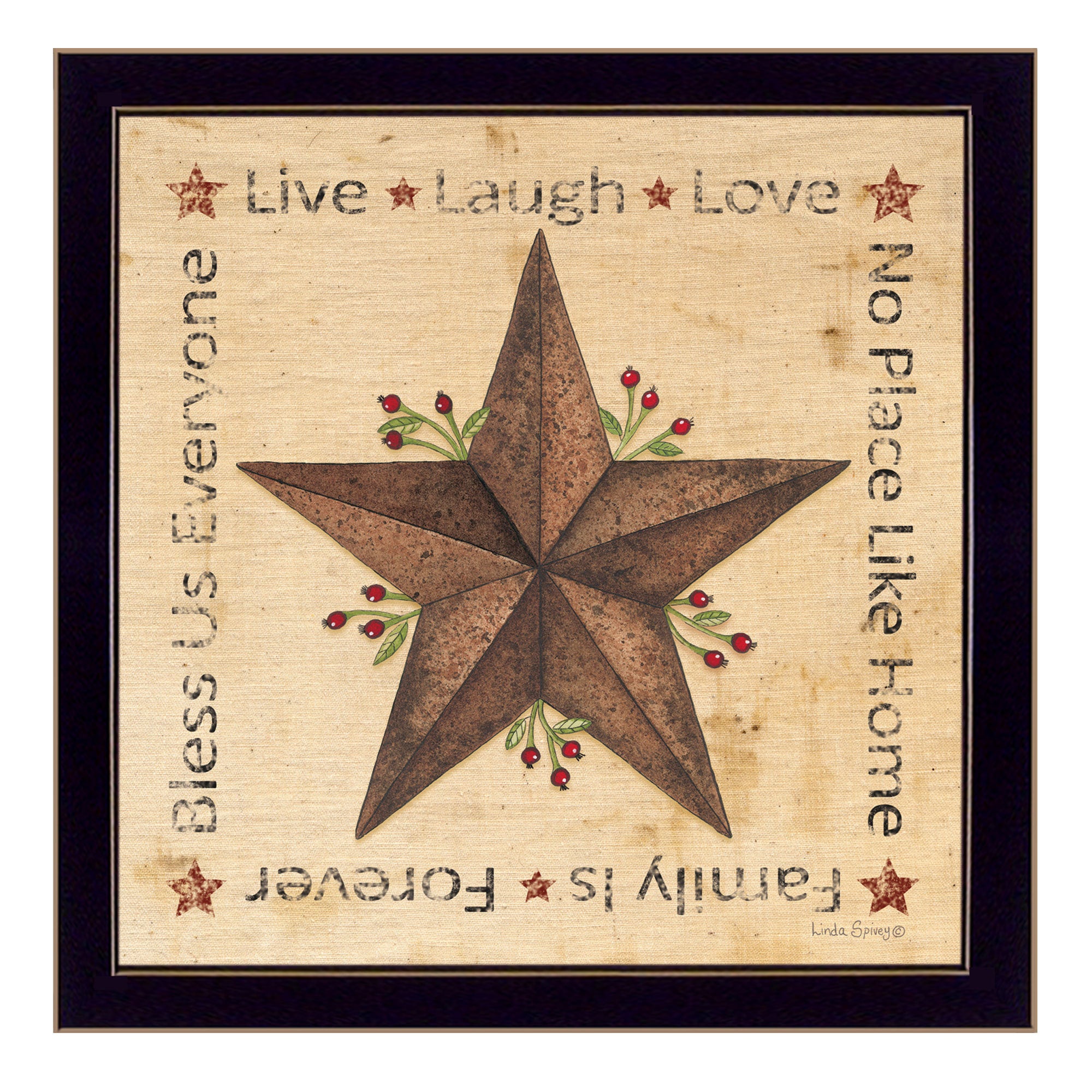 "Live, Laugh, Love - Barn Star" By Linda Spivey, Printed Wall Art, Ready To Hang Framed Poster, Black Frame