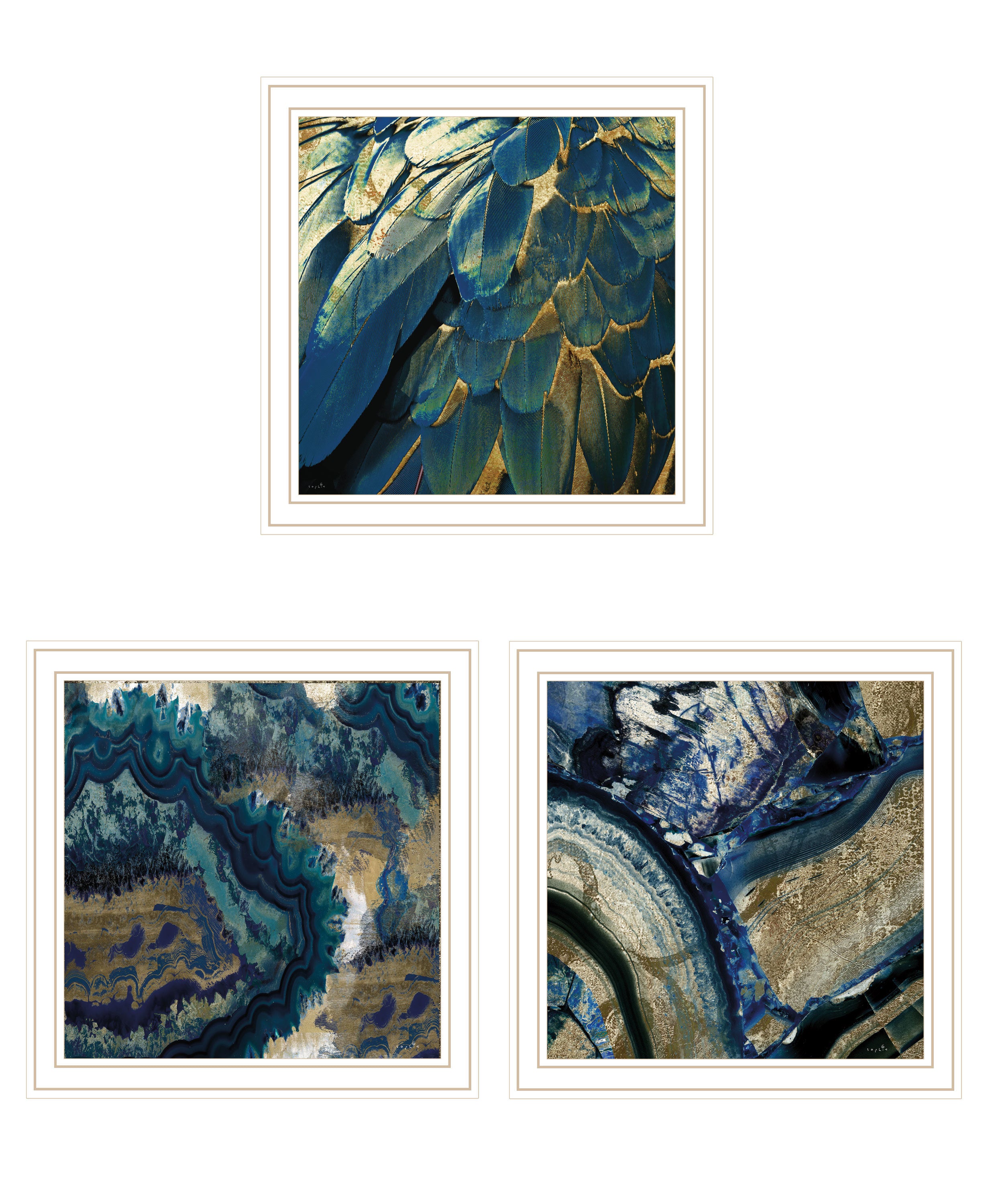 "Deep Blue" 3-Piece Vignette by Sophie 6, Ready to Hang Framed Print, White Frame