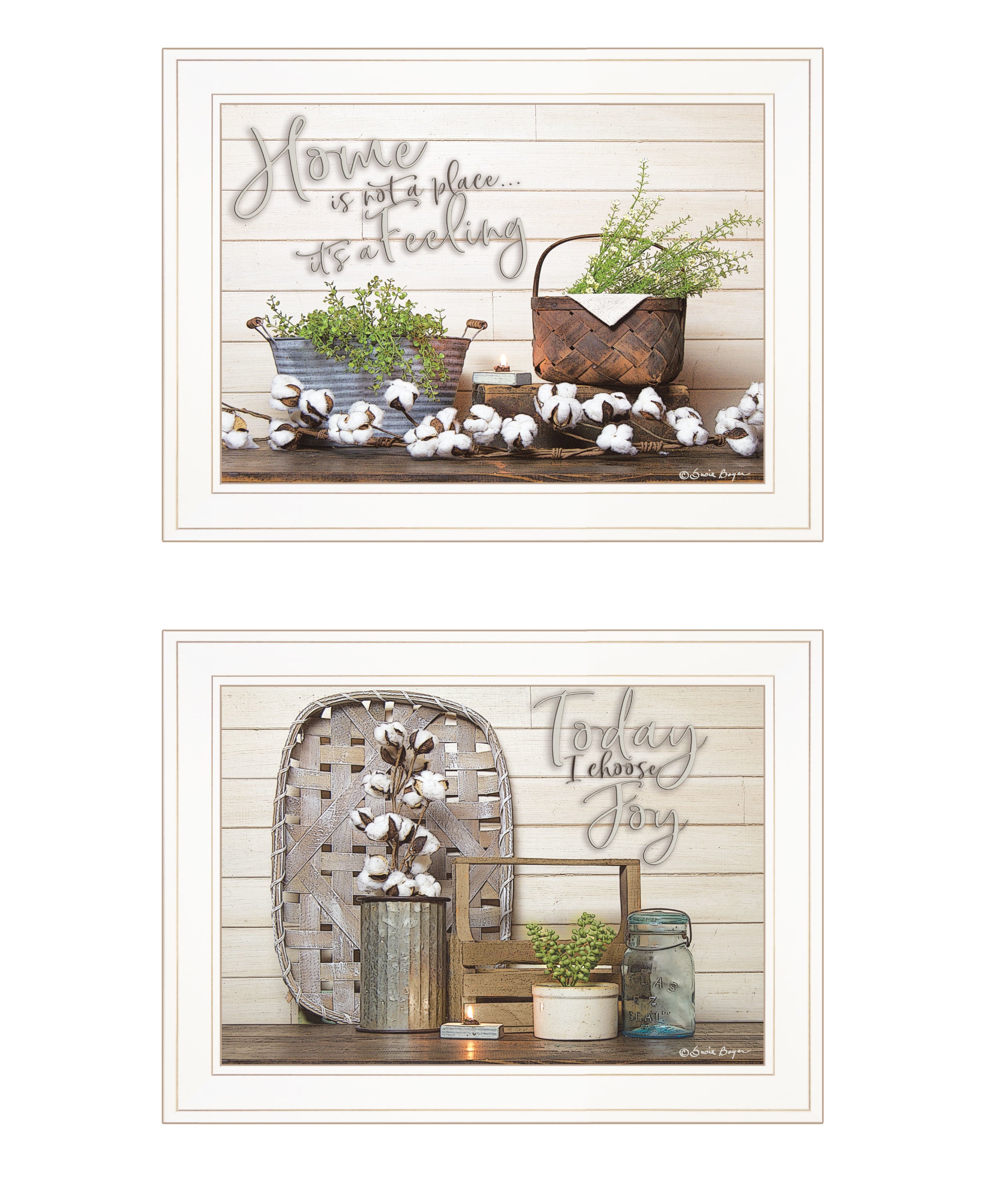 "Choose Joy" 2-Piece Vignette by Susan Boyer, Ready to Hang Framed Print, White Frame