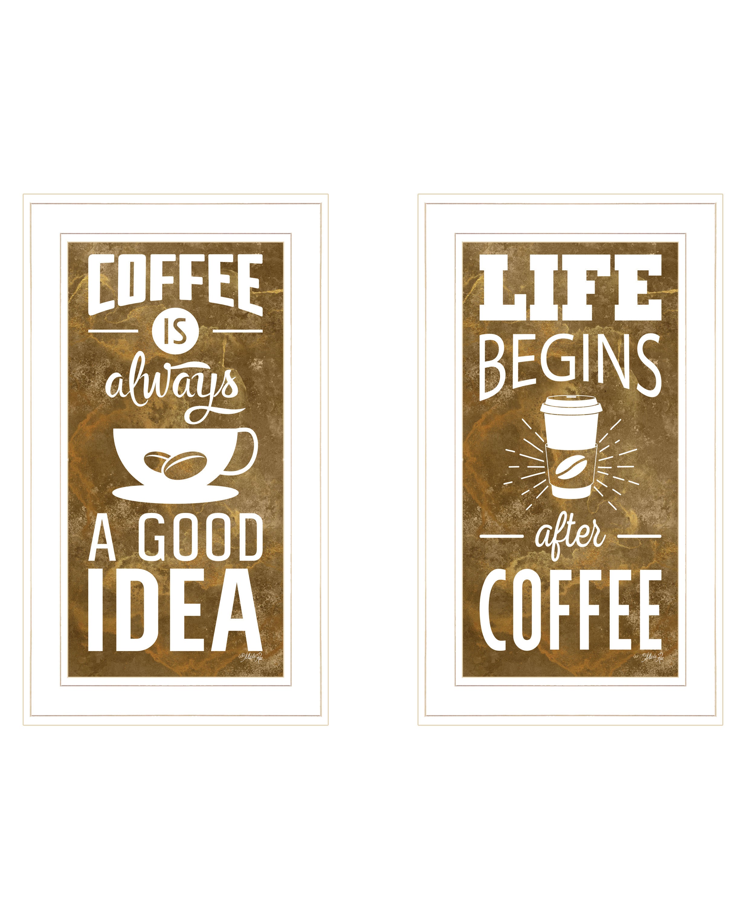 "Life Begins & Ends With Coffee" 2-Piece Vignette by Marla Rae, Ready to Hang Framed Print, White Frame