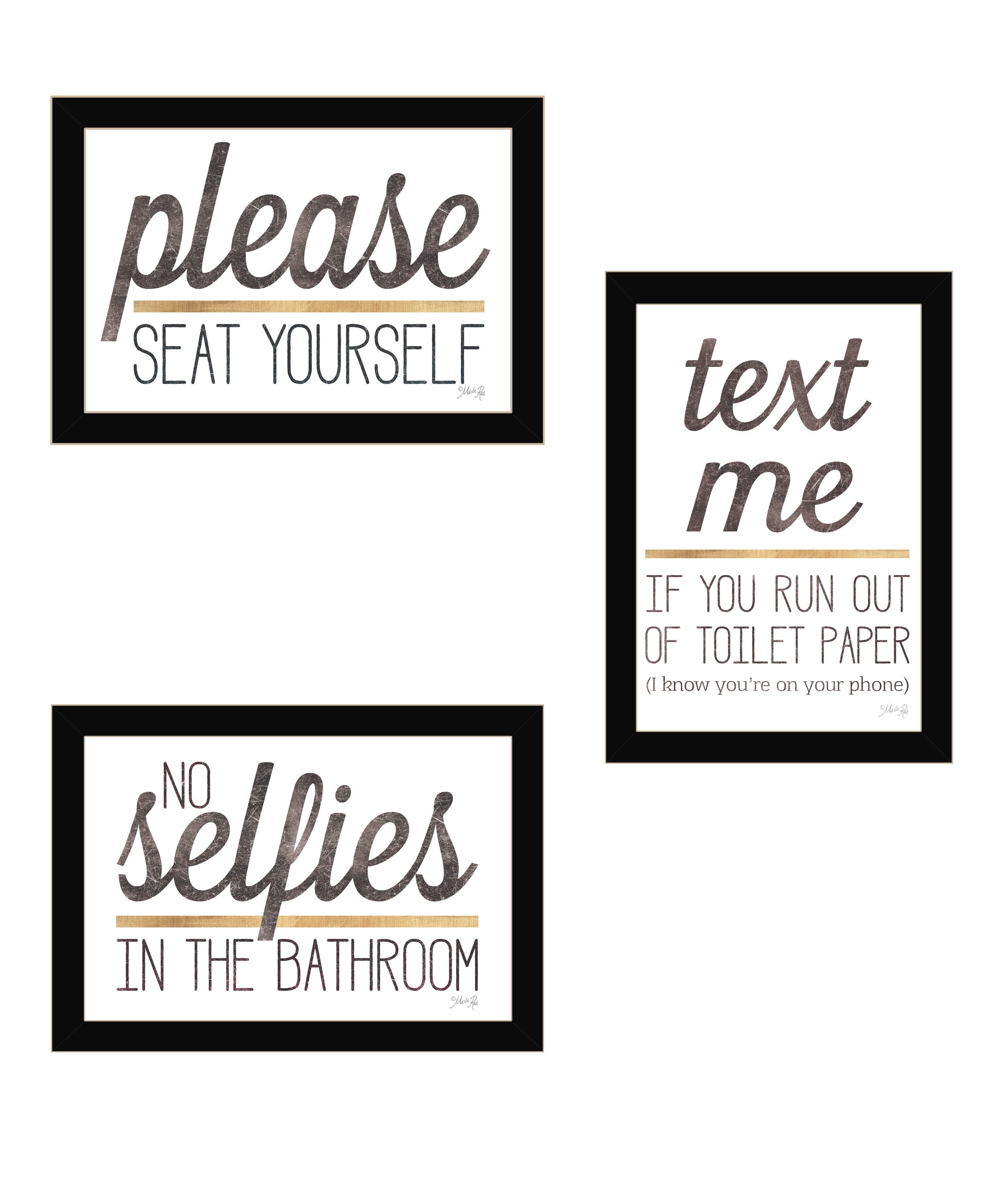 "Toilet Humor Collection" 3-Piece Vignette By Marla Rae, Ready to Hang Framed Print, Black Frame