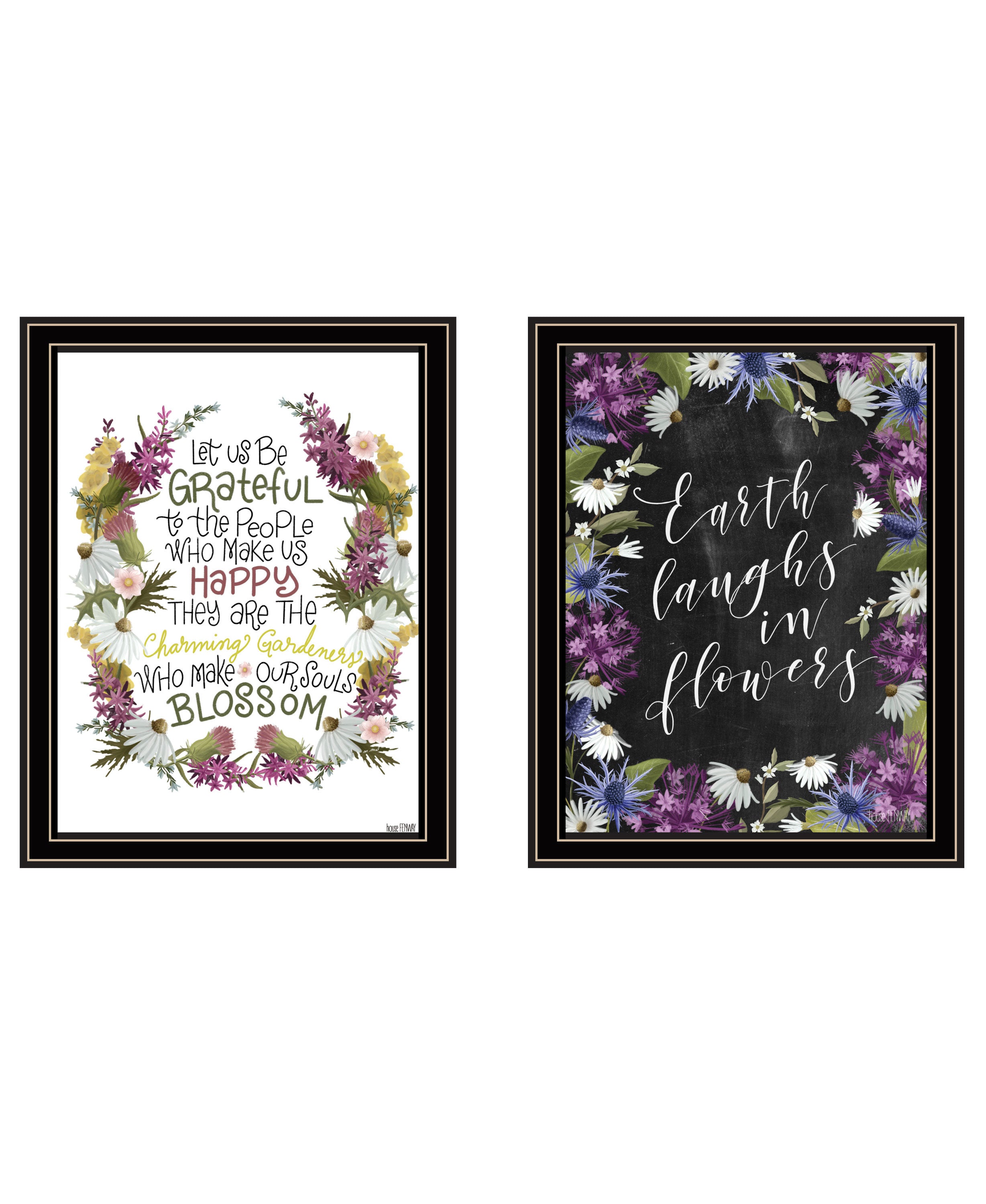 "Flowers Make Us Laugh" 2-Piece Vignette by House Fenway, Ready to Hang Framed Print, Black Frame