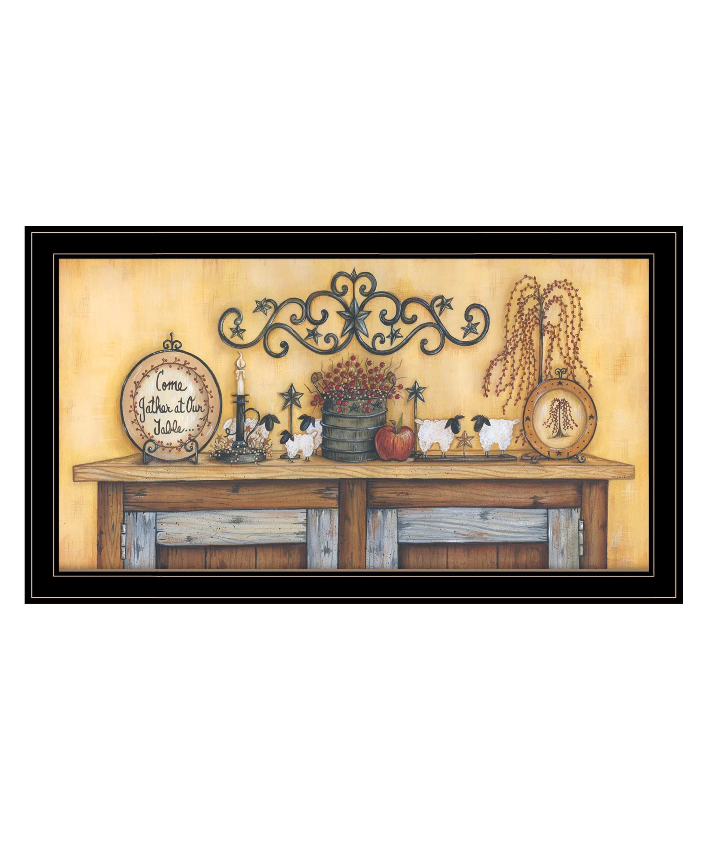 "Come Gather at Our Table" by Mary Ann June, Ready to Hang Framed Print, Black Frame