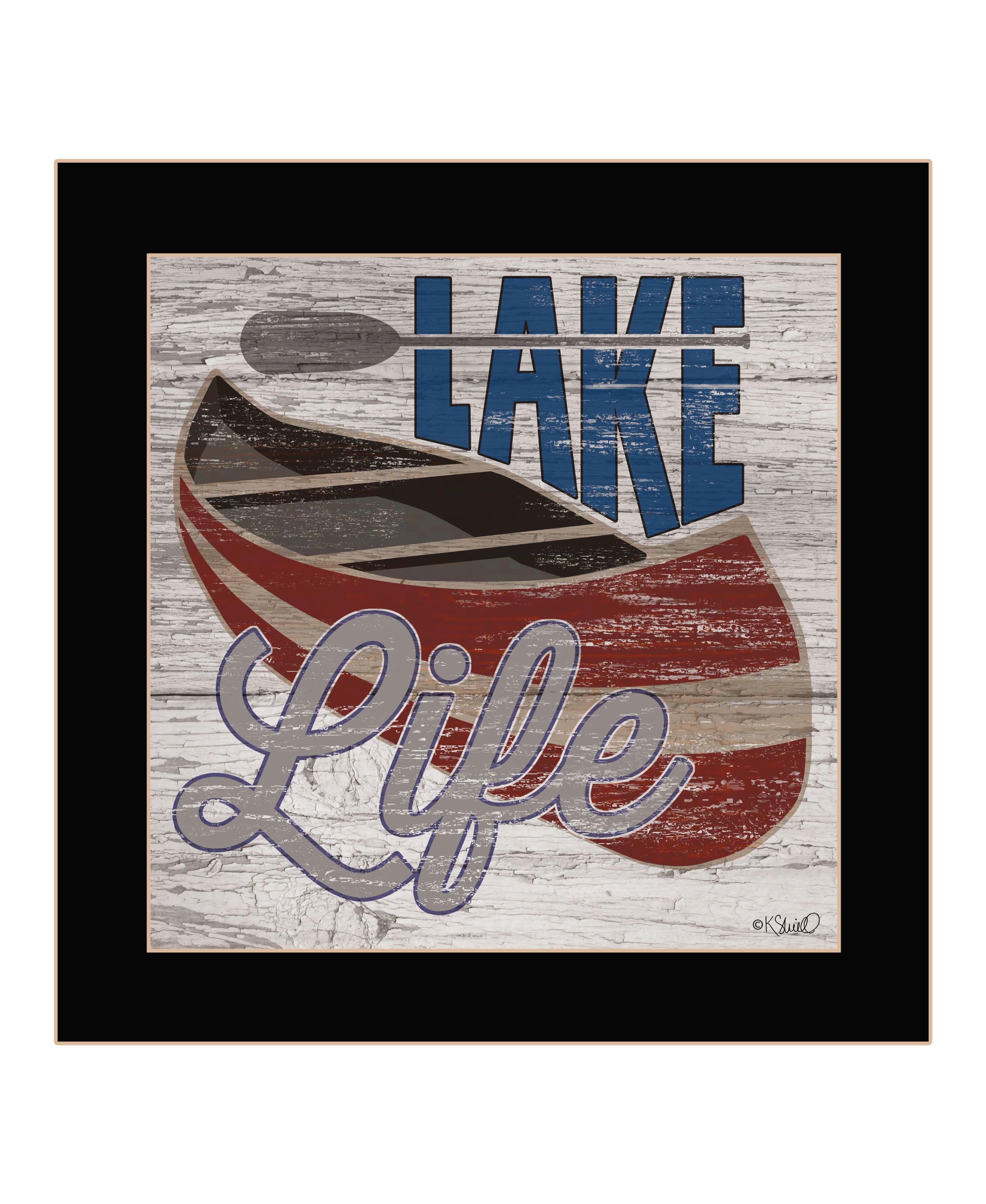 "Lake Life Canoe" by Kate Sherrill, Ready to Hang Framed Print, Black Frame