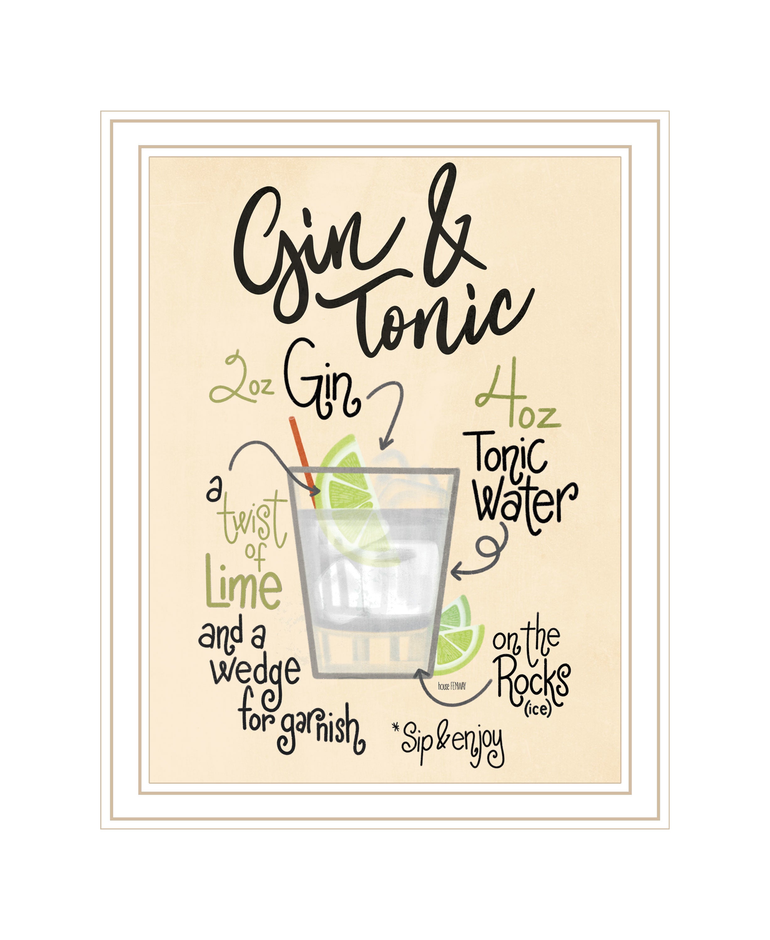 "Gin & Tonic" by House Fenway, Ready to Hang Framed Print, White Frame