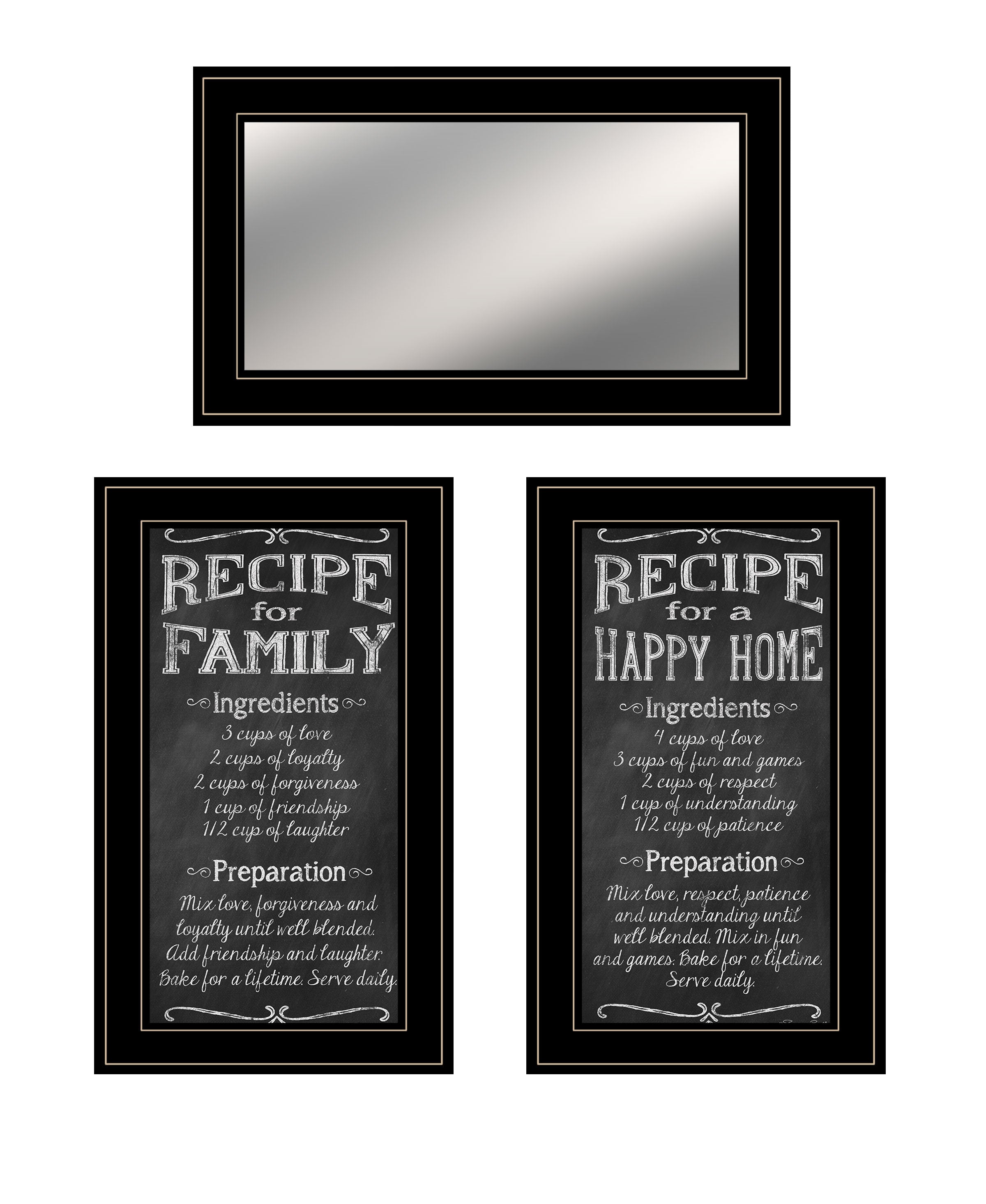 "Family Recipe Collection" 3-Piece Vignette By Pam Britton, Ready to Hang Framed Print, Black Frame