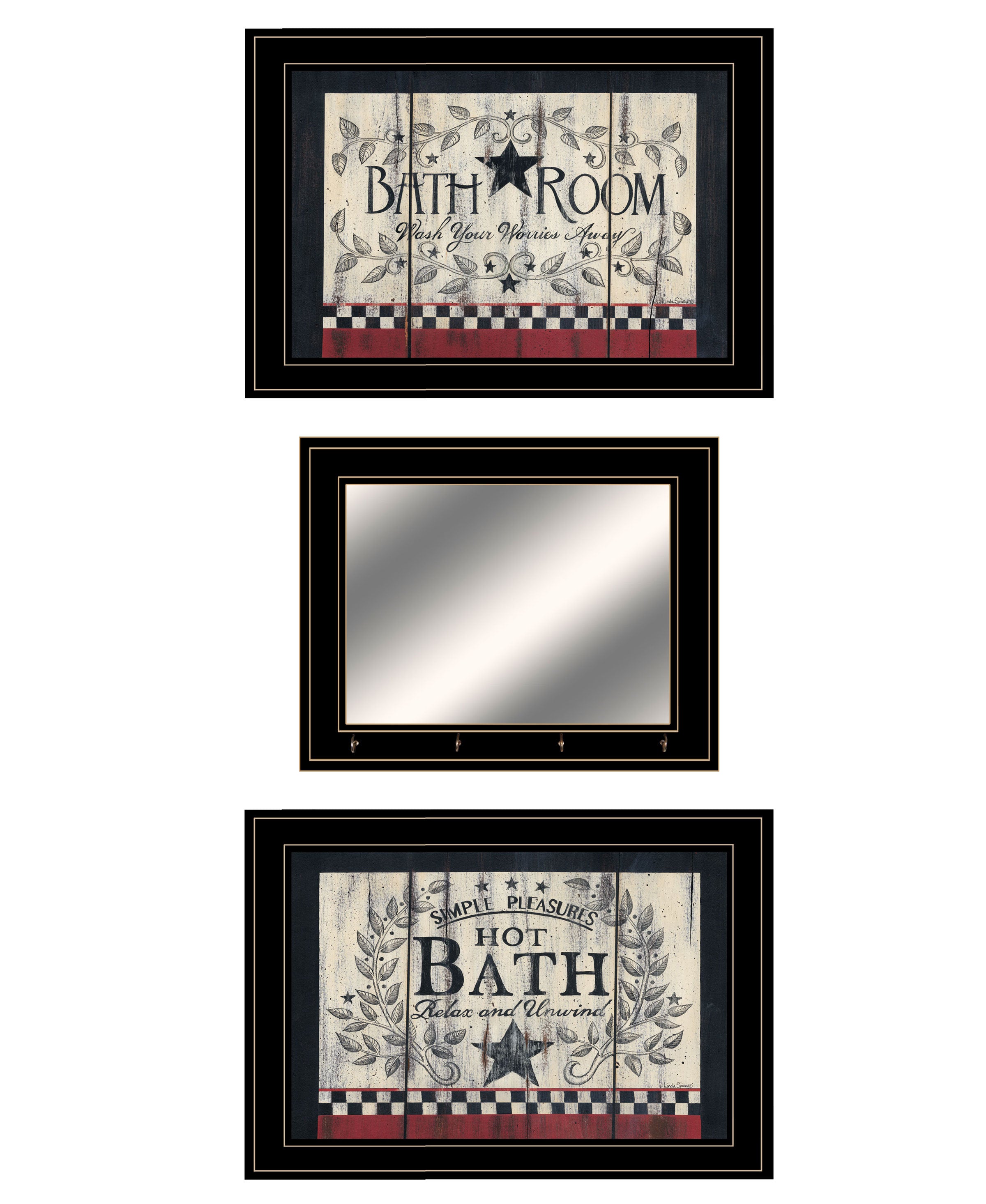 "Hot Bath" 3-Piece Vignette By Linda Spivey, Ready to Hang Framed Print, Black Frame