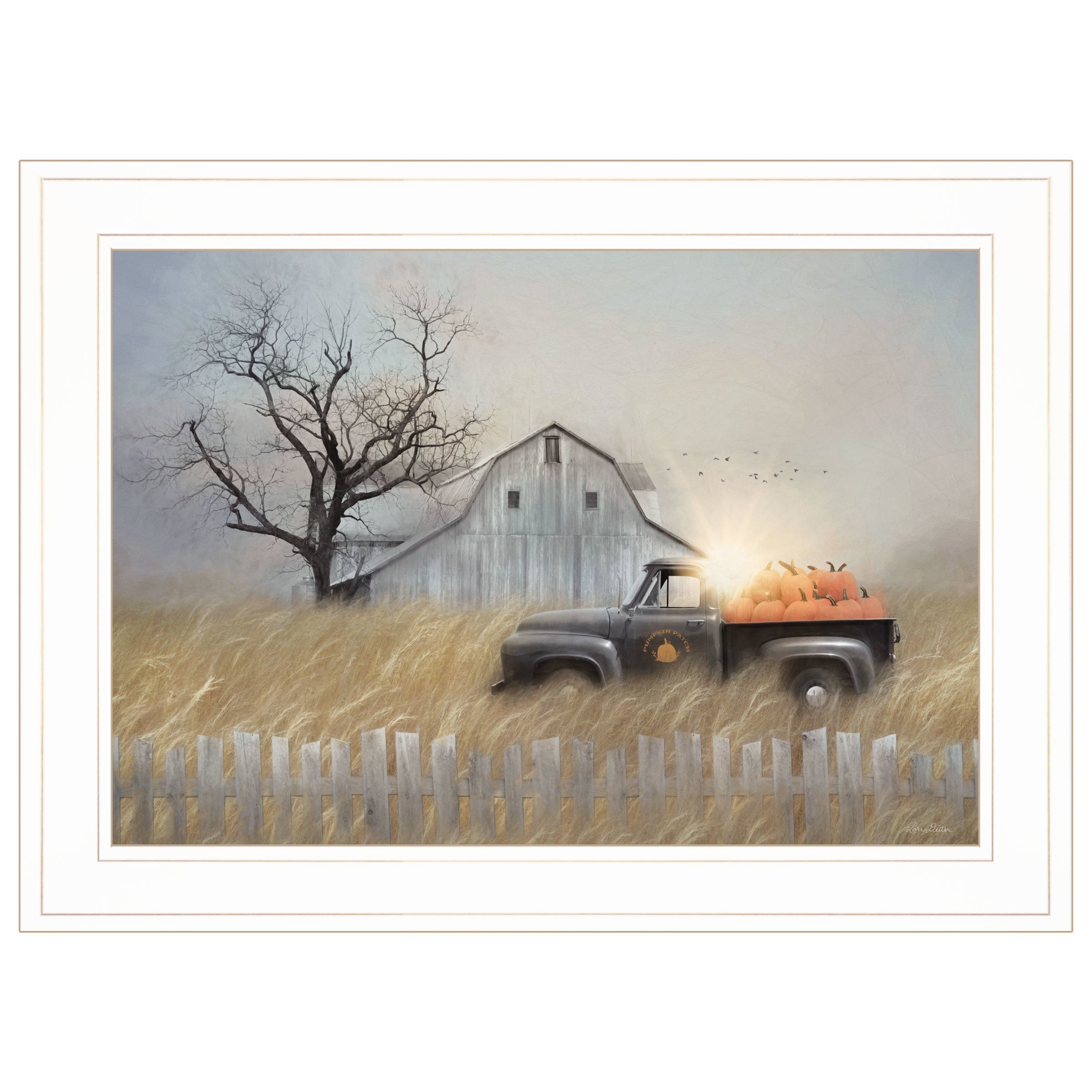 "Fall Pumpkin Harvest" By Lori Deiter, Ready to Hang Framed Print, White Frame