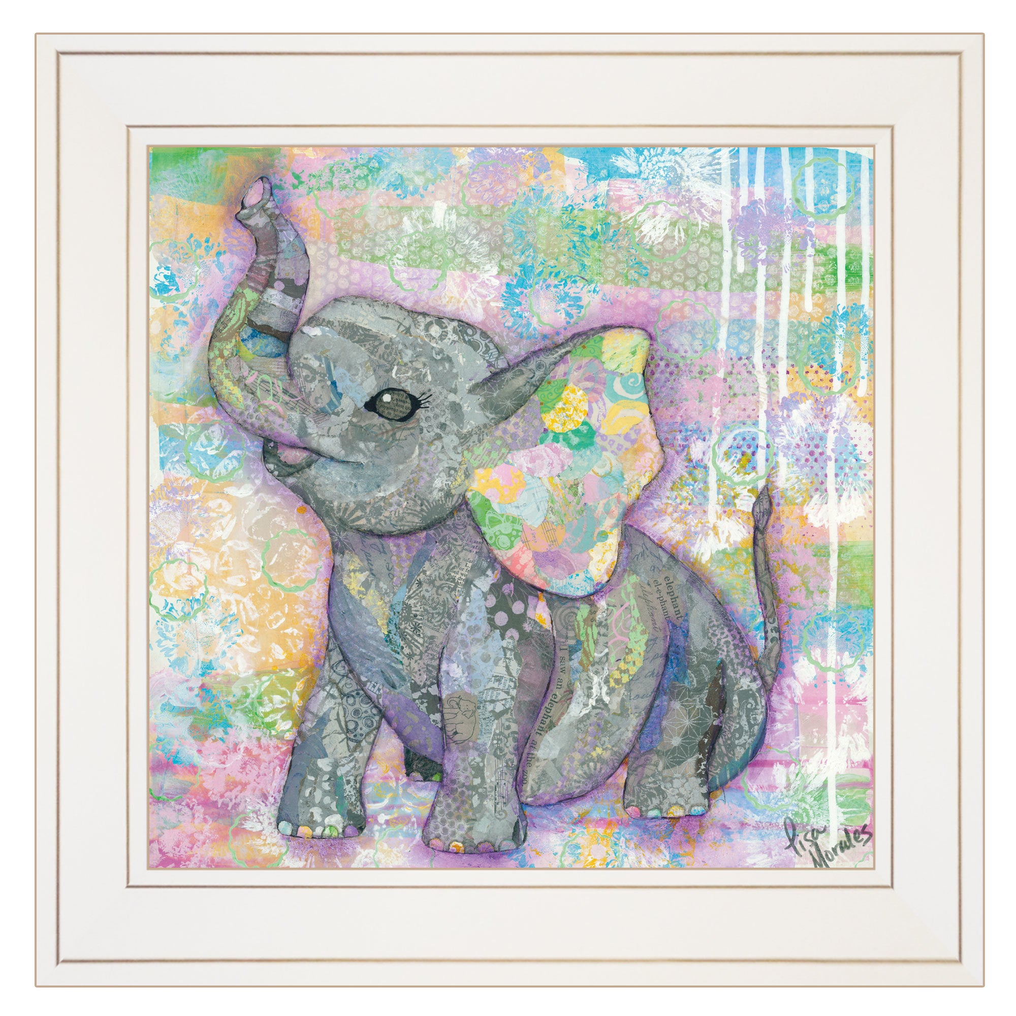 "Elephant II" By Lisa Morales, Ready to Hang Framed Print, White Frame