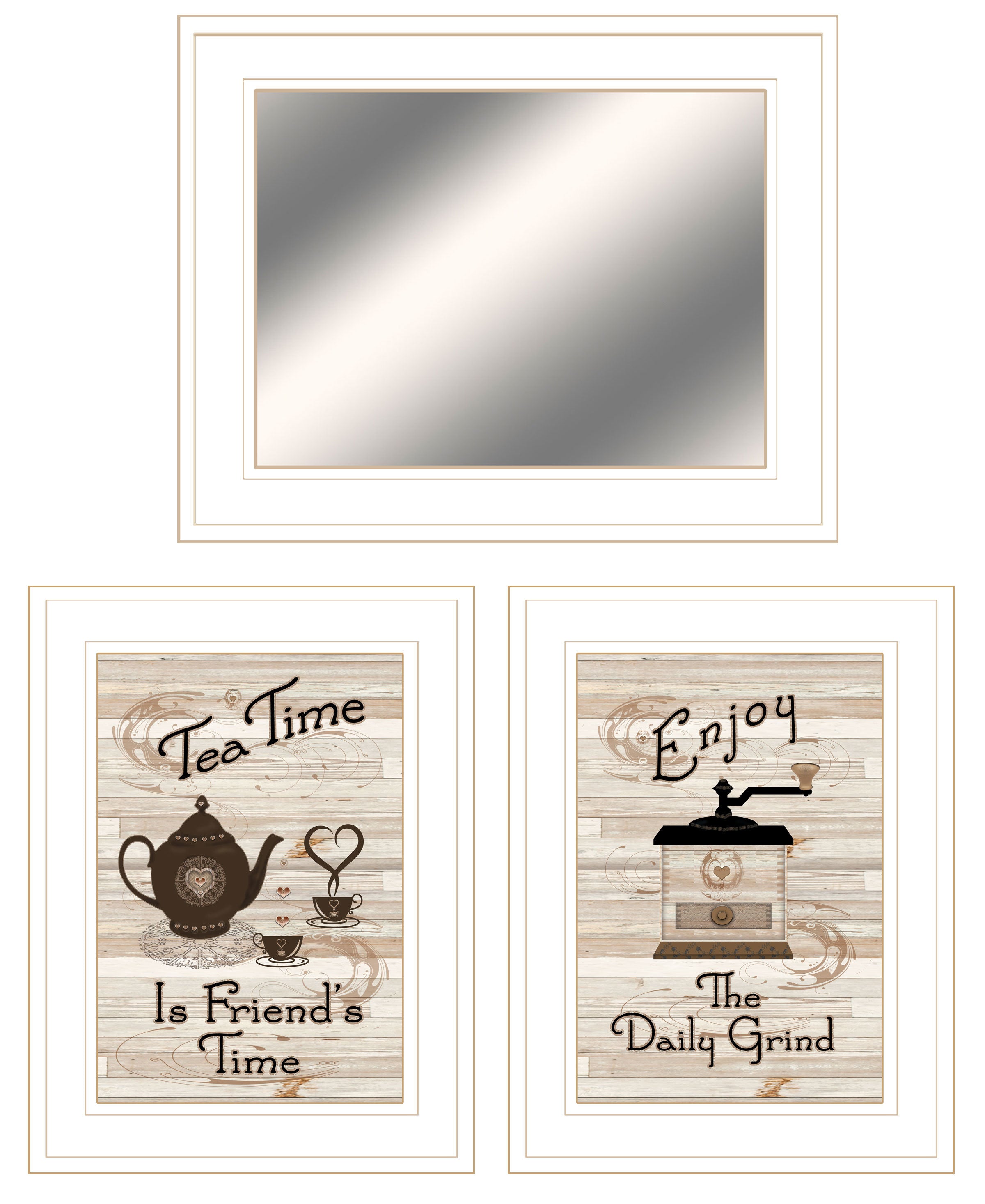 "Enjoy Tea Time" 3-Piece Vignette By Trendy Decor 4U, Ready to Hang Framed Print, White Frame