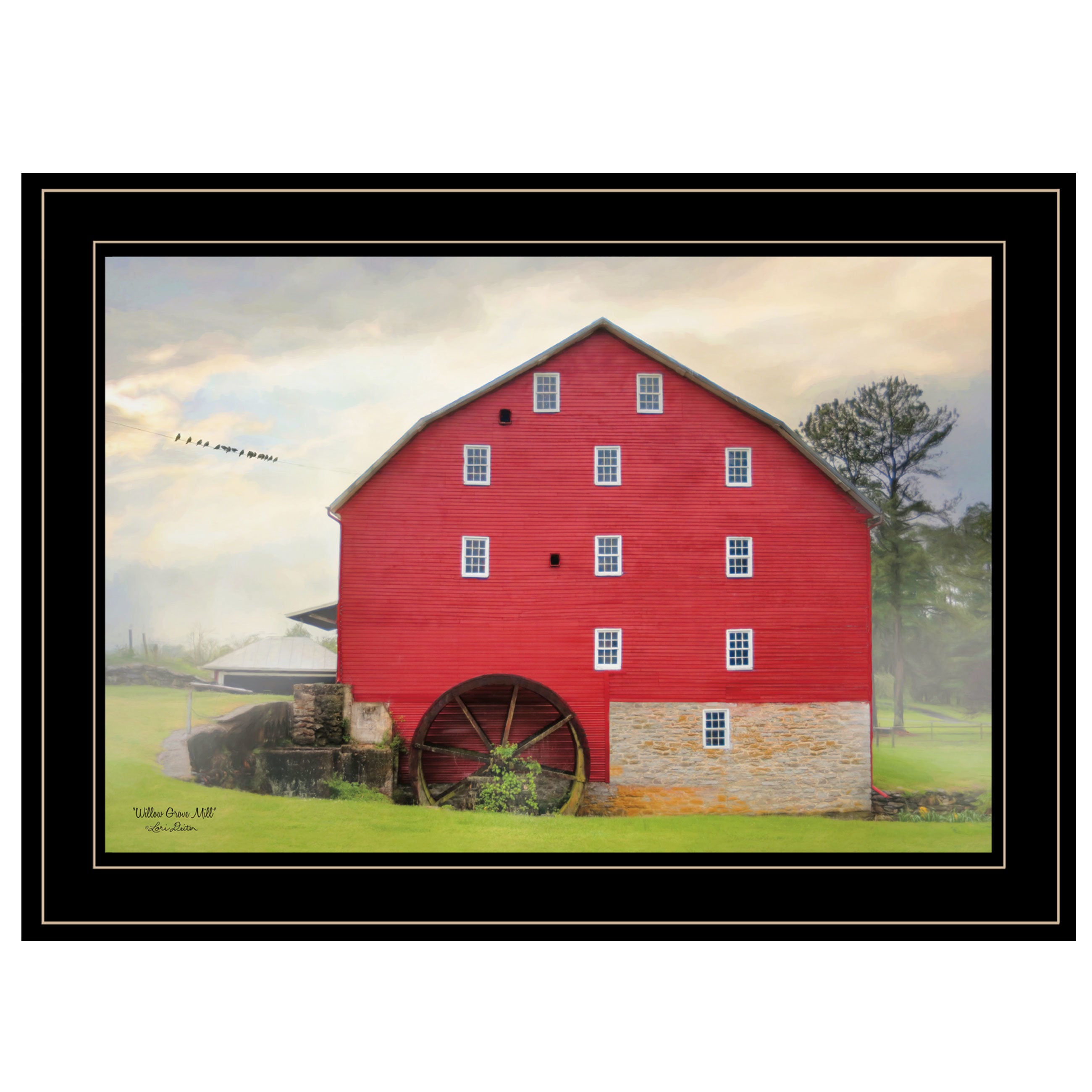 "Willow Grove Mill" By Lori Deiter, Ready to Hang Framed Print, Black Frame