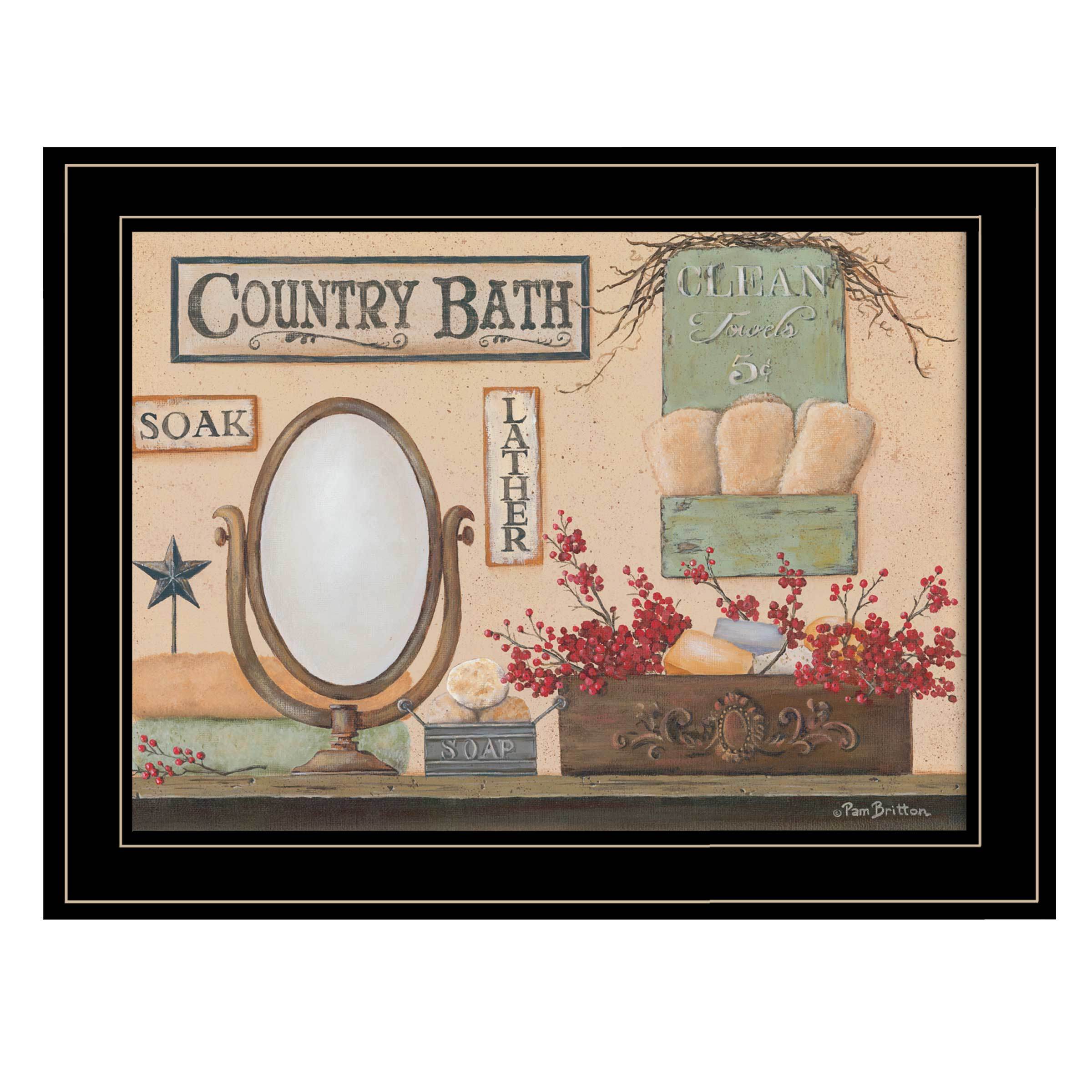 "Country Bath" By Pam Britton, Ready to Hang Framed Print, Black Frame