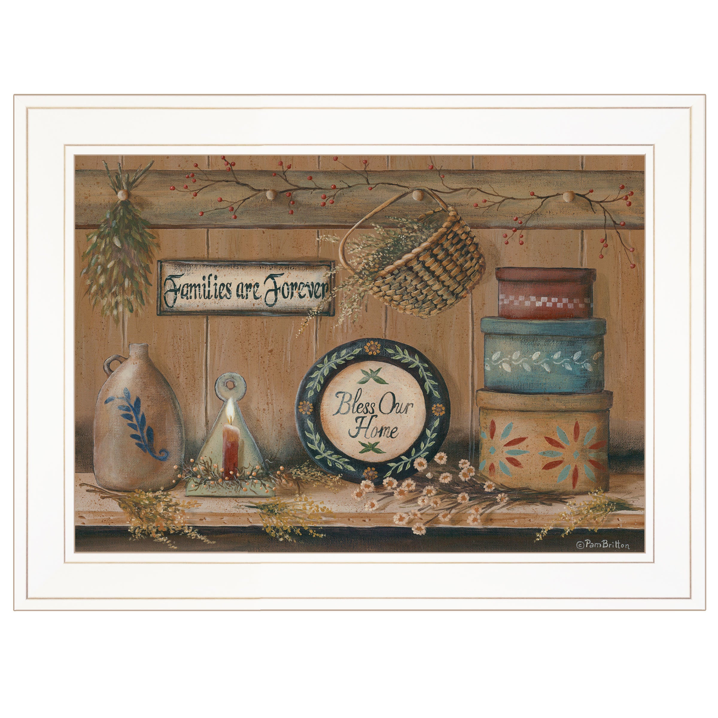 "Treasures on the Shelf II" By Pam Britton, Ready to Hang Framed Print, White Frame