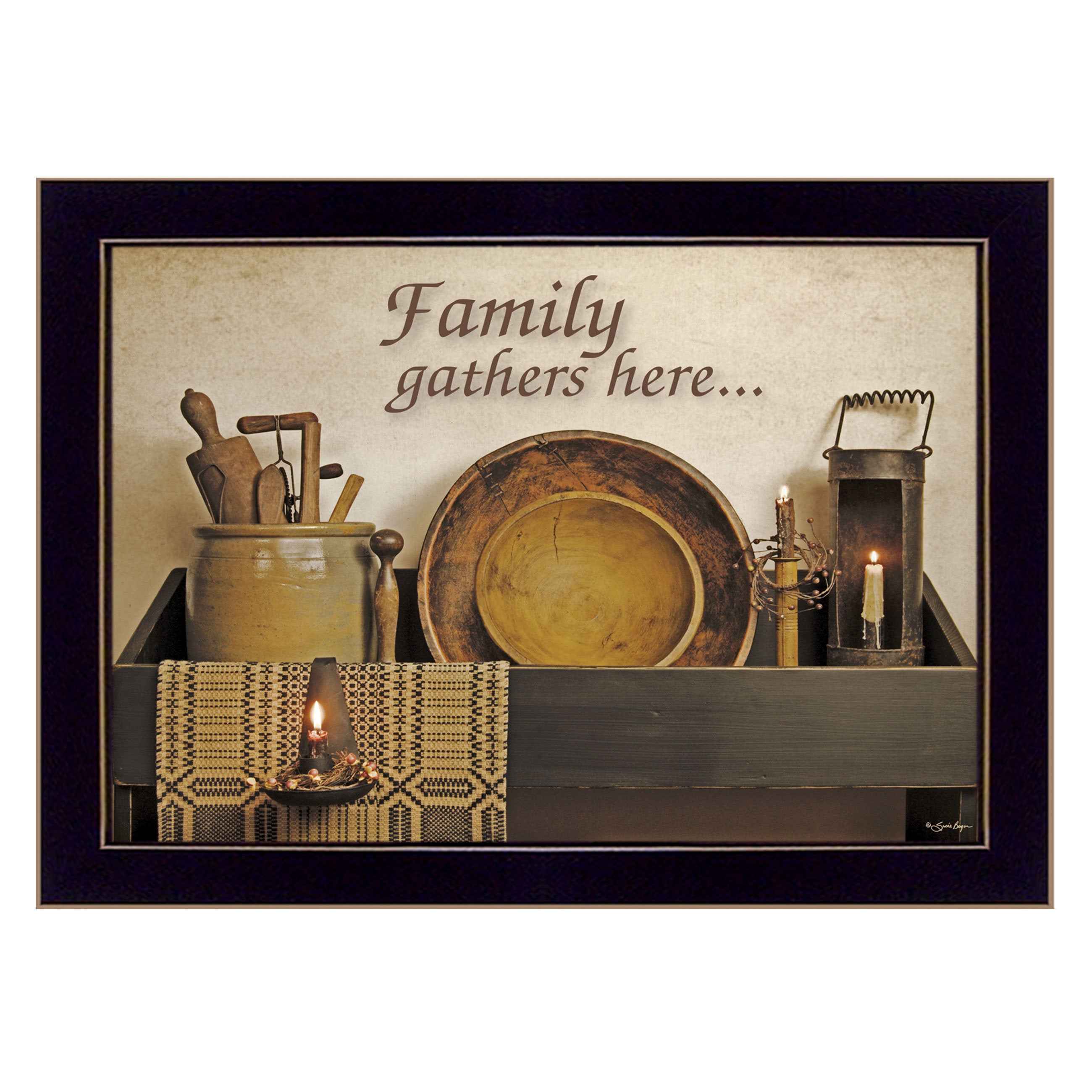 "Family Gather Here" By Susie Boyer, Ready to Hang Framed Print, Black Frame