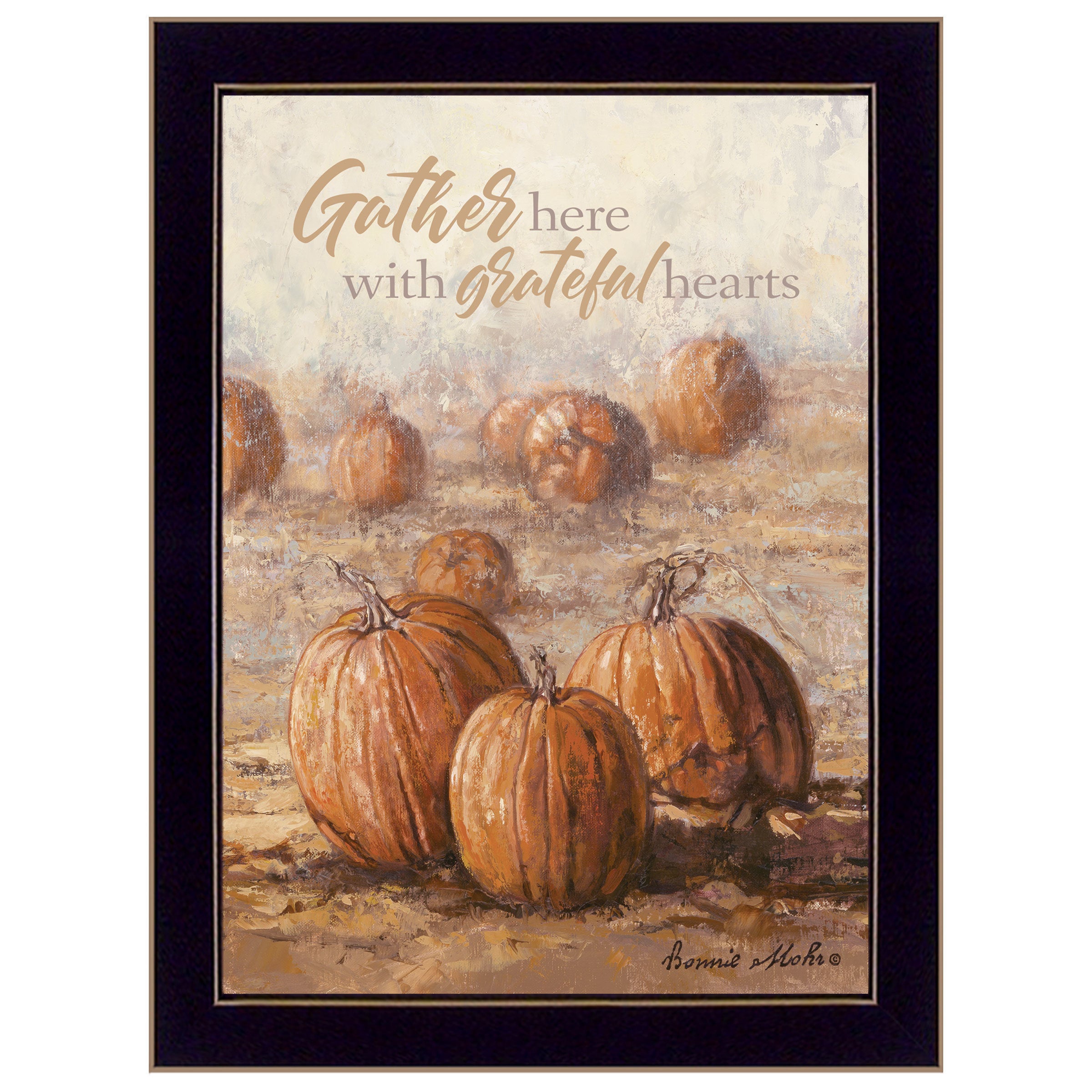 "Gather Here with Grateful Hearts" By Bonnie Mohr, Ready to Hang Framed Print, Black Frame