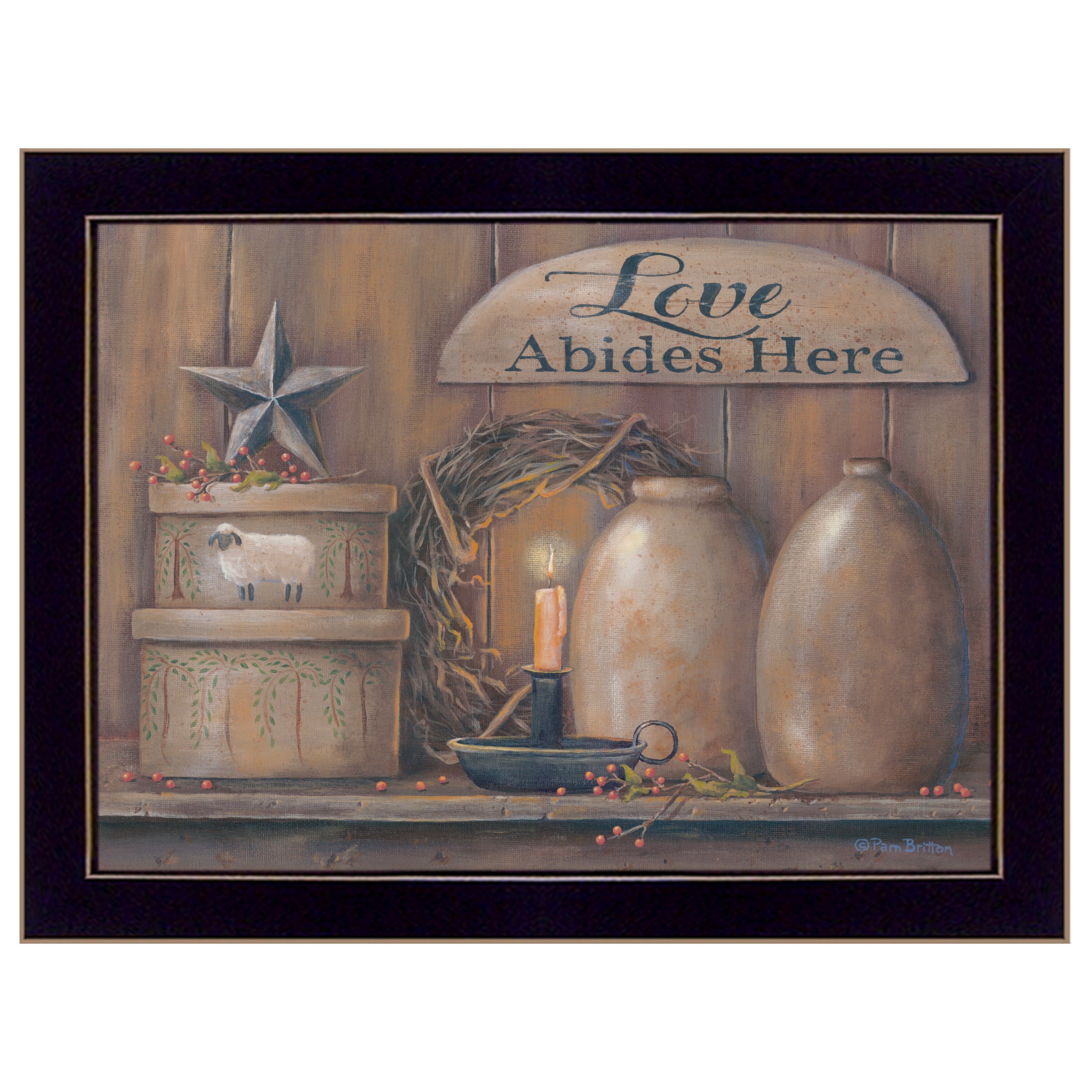 "Love Abides Here Shelf" By Pam Britton, Ready to Hang Framed Print, Black Frame