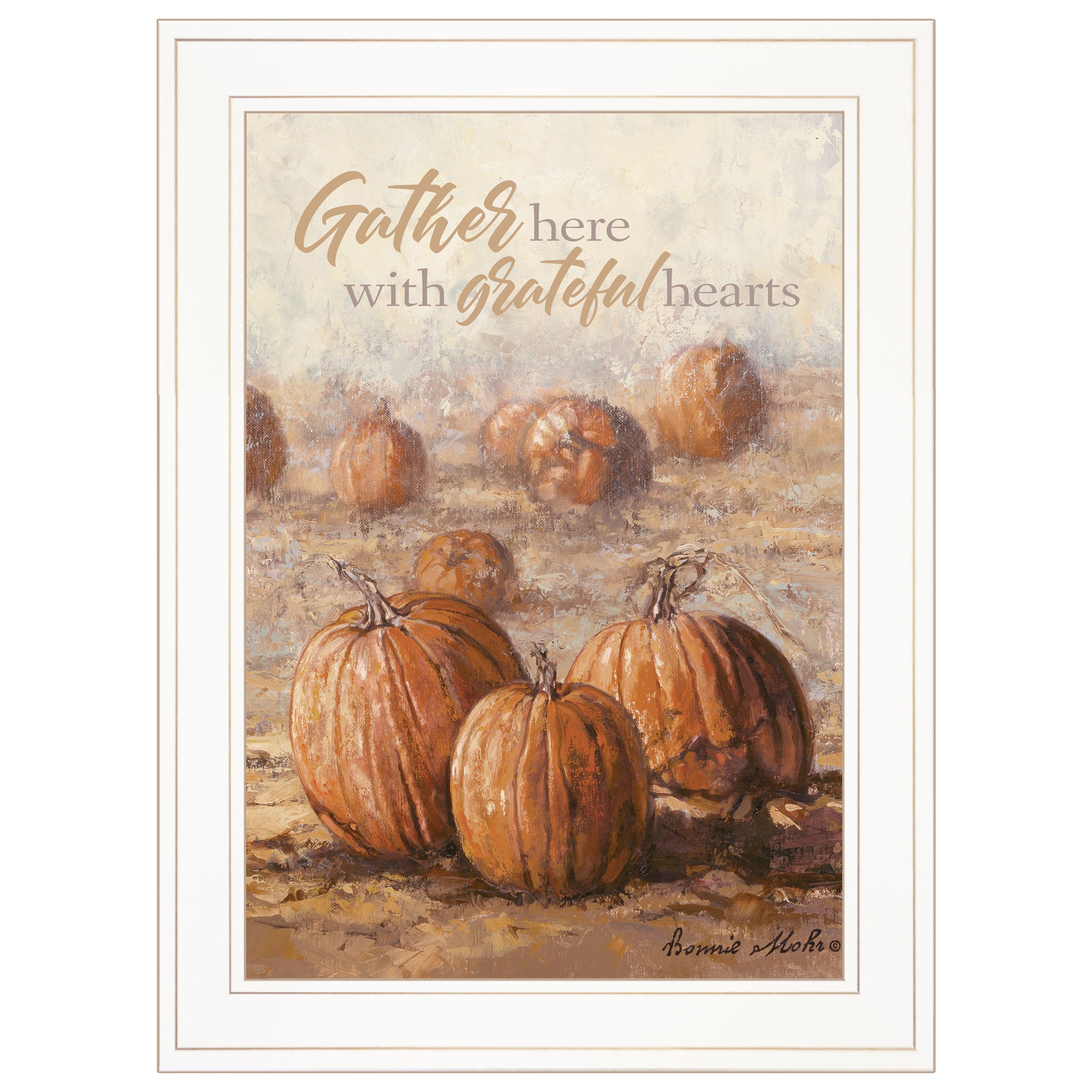 "Gather Here with Grateful Hearts" By Bonnie Mohr, Ready to Hang Framed Print, White Frame