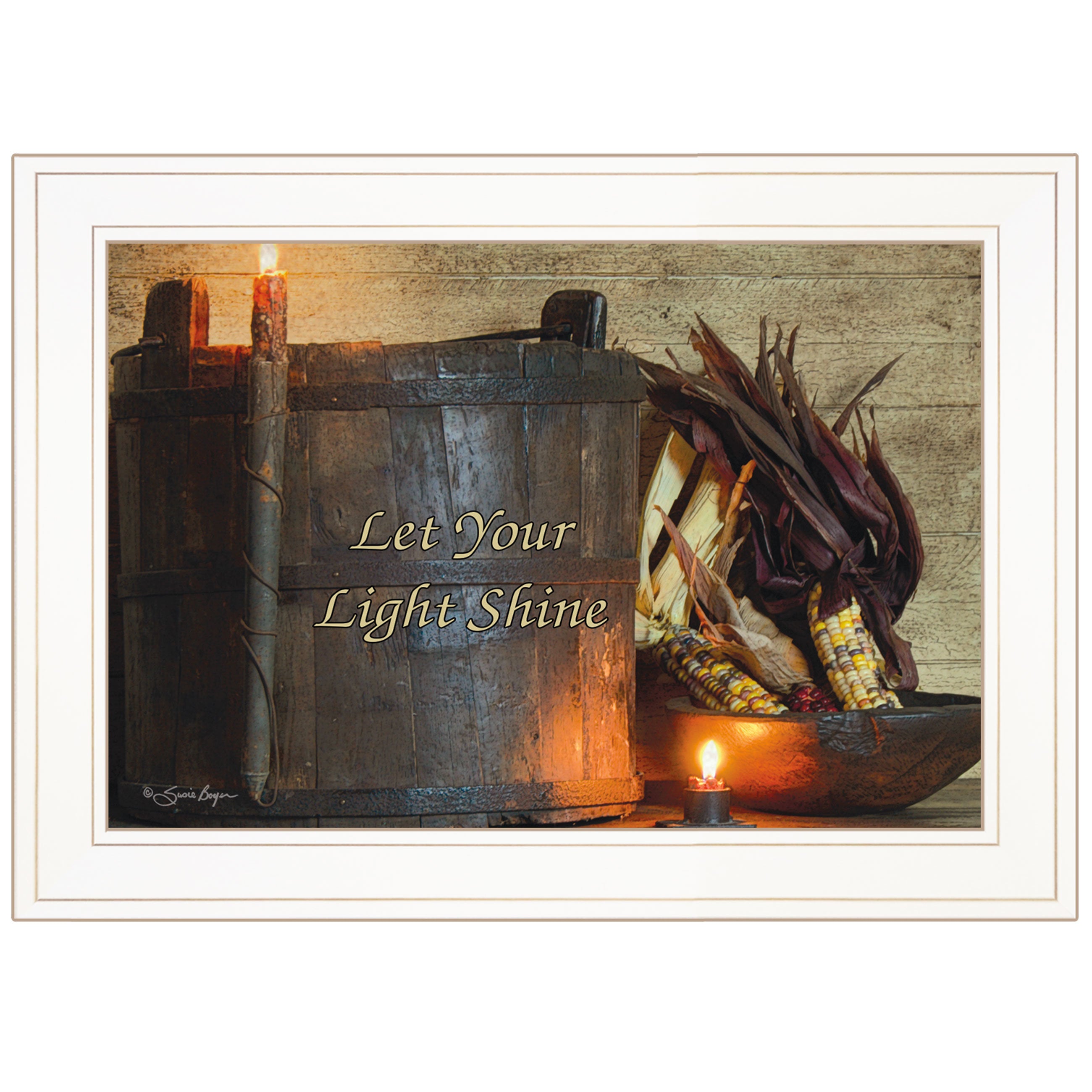 "Indian Corn" By Susie Boyer, Ready to Hang Framed Print, White Frame