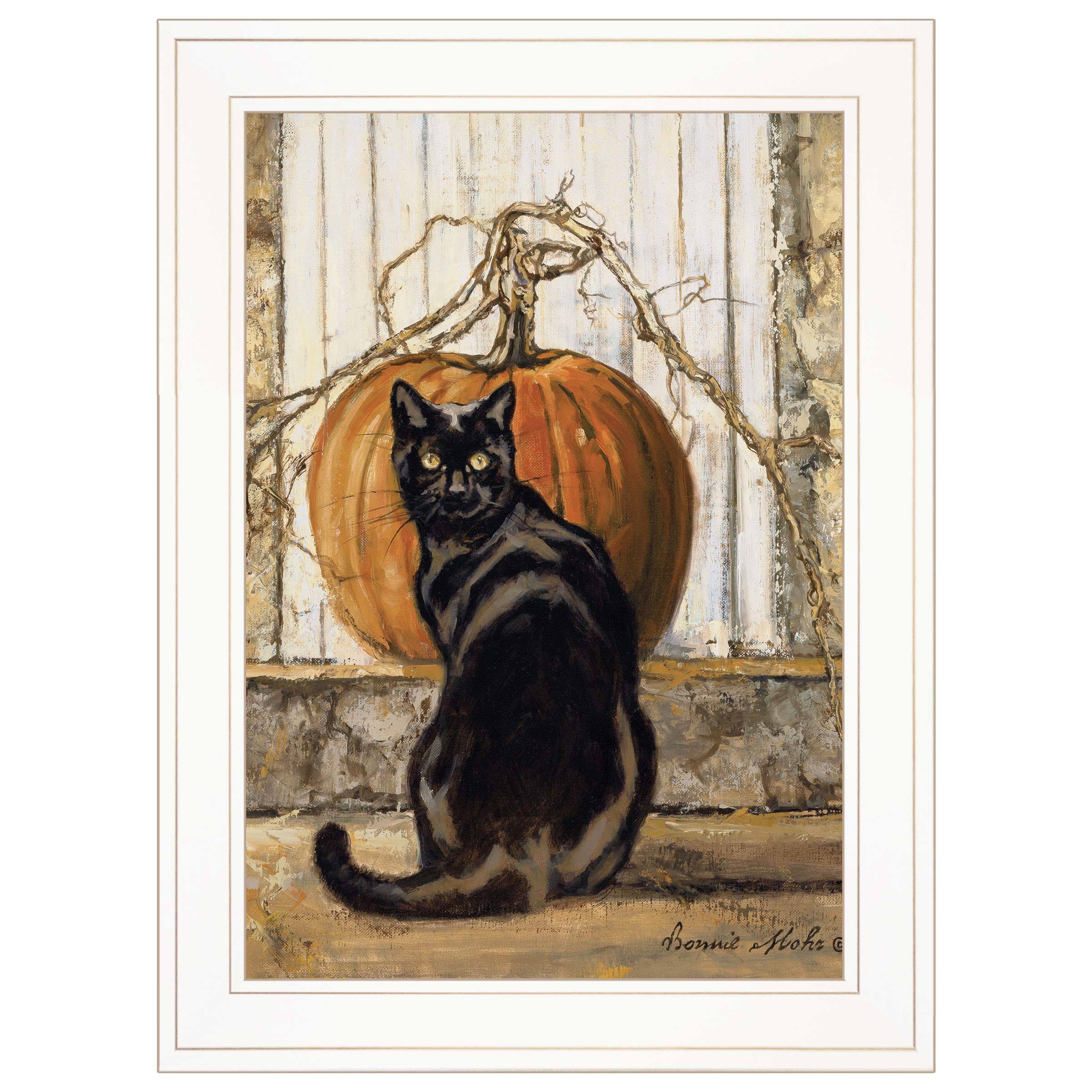 "Black Cat" By Bonnie Mohr, Ready to Hang Framed Print, White Frame