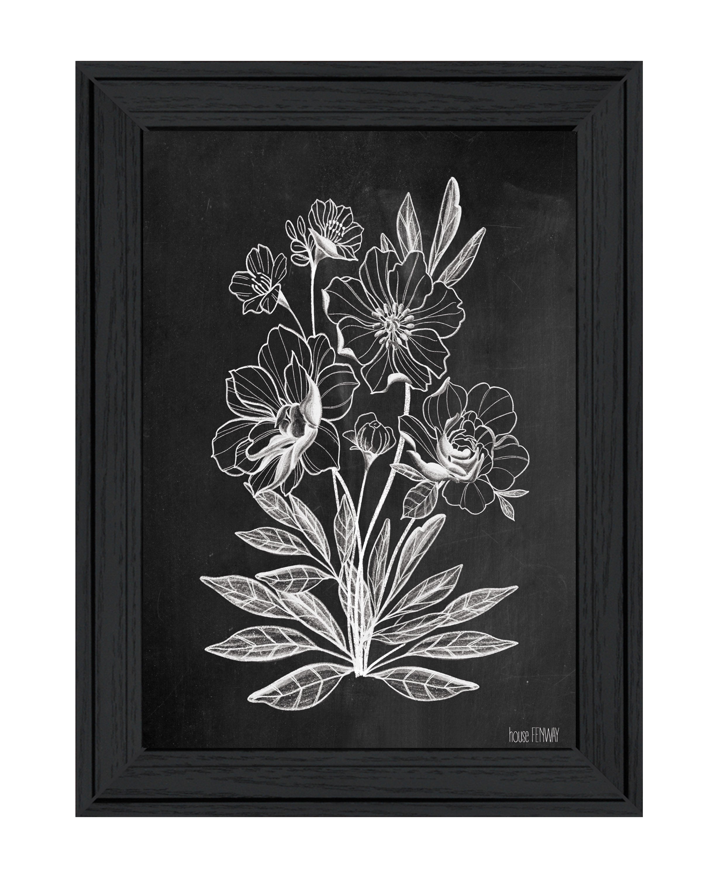 "Vintage Chalkboard Flowers" by House Fenway, Ready to Hang Framed Print, Black Frame