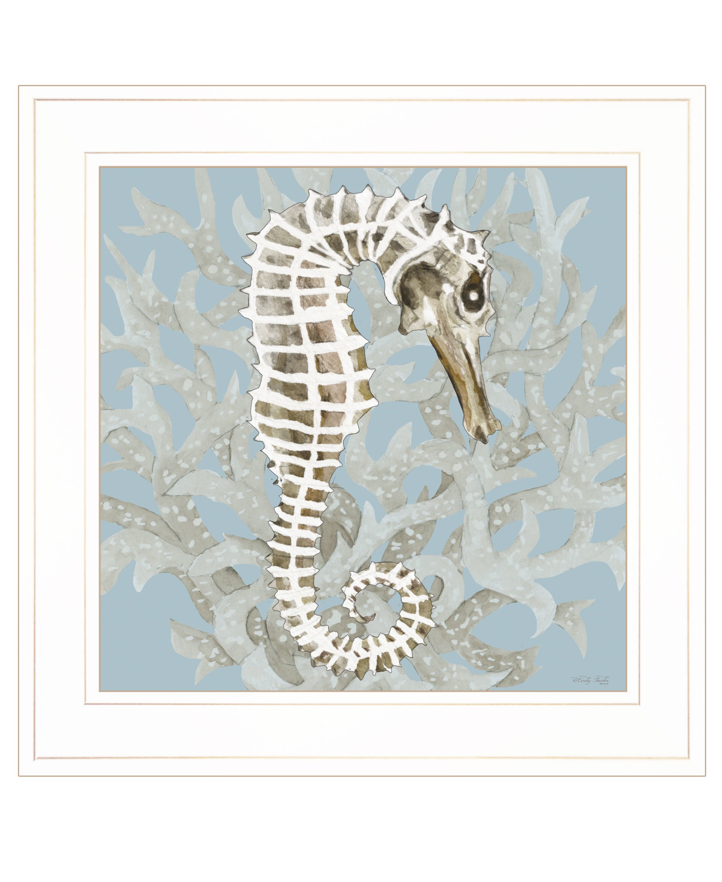 "Coral Seahorse I" by Cindy Jacobs, Ready to Hang Framed Print, White Frame