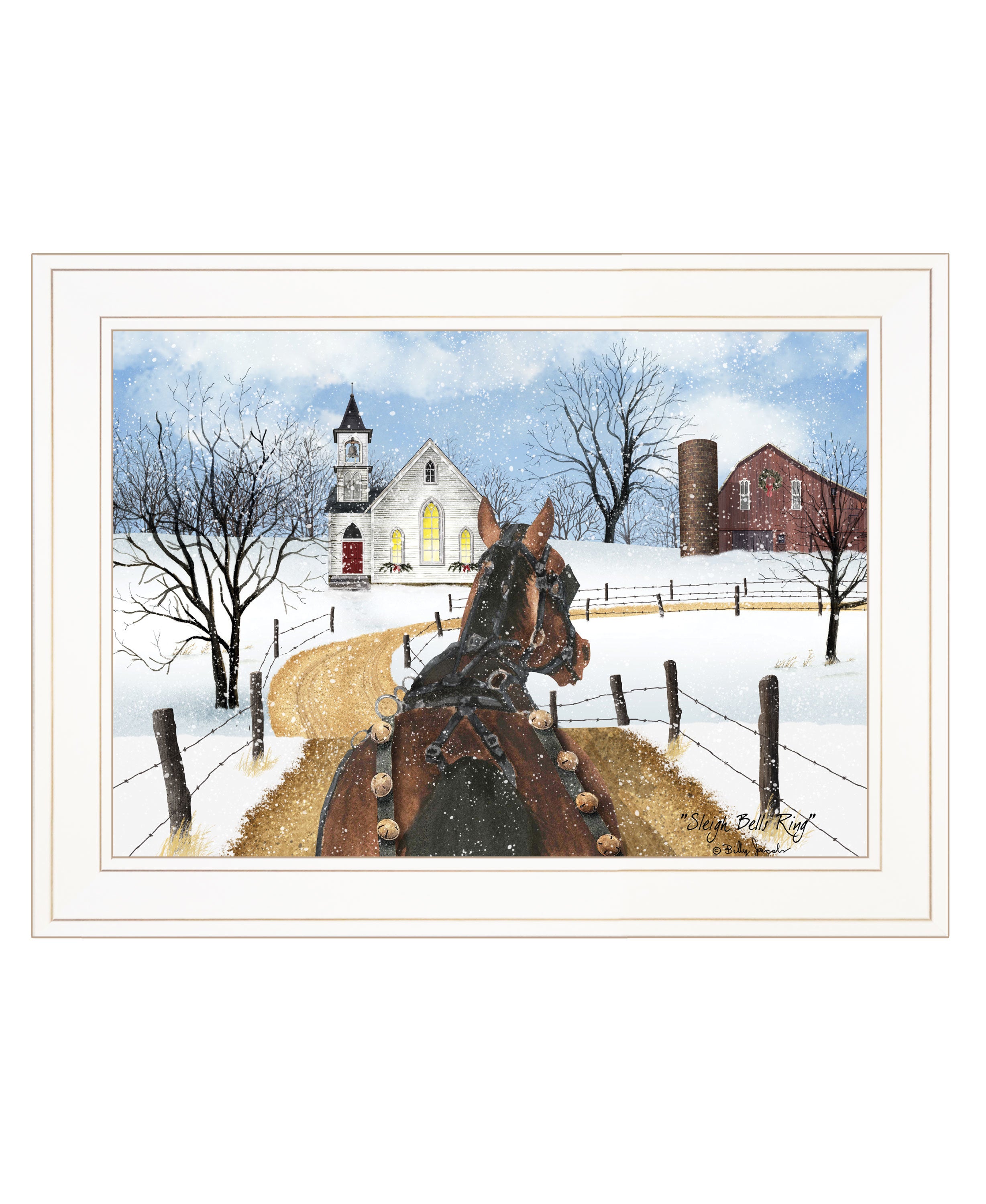 "Sleigh Bells Ring" by Billy Jacobs, Ready to Hang Framed Print, White Frame