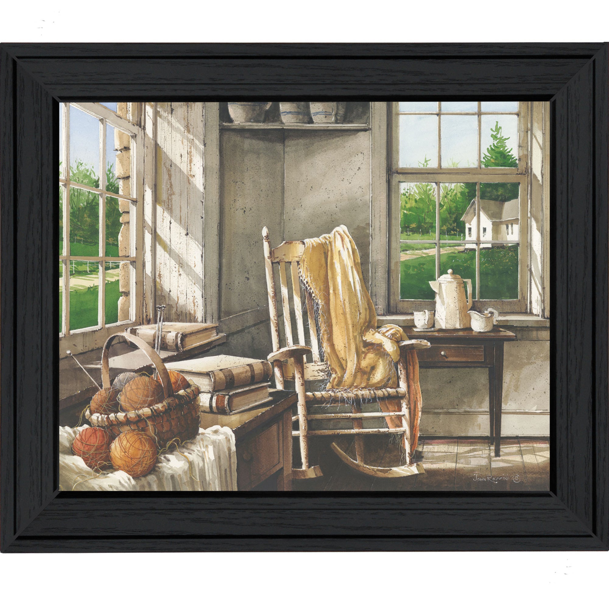 "Corner Comforts" by Artisan John Rossini, Ready to Hang Framed Print, Black Frame