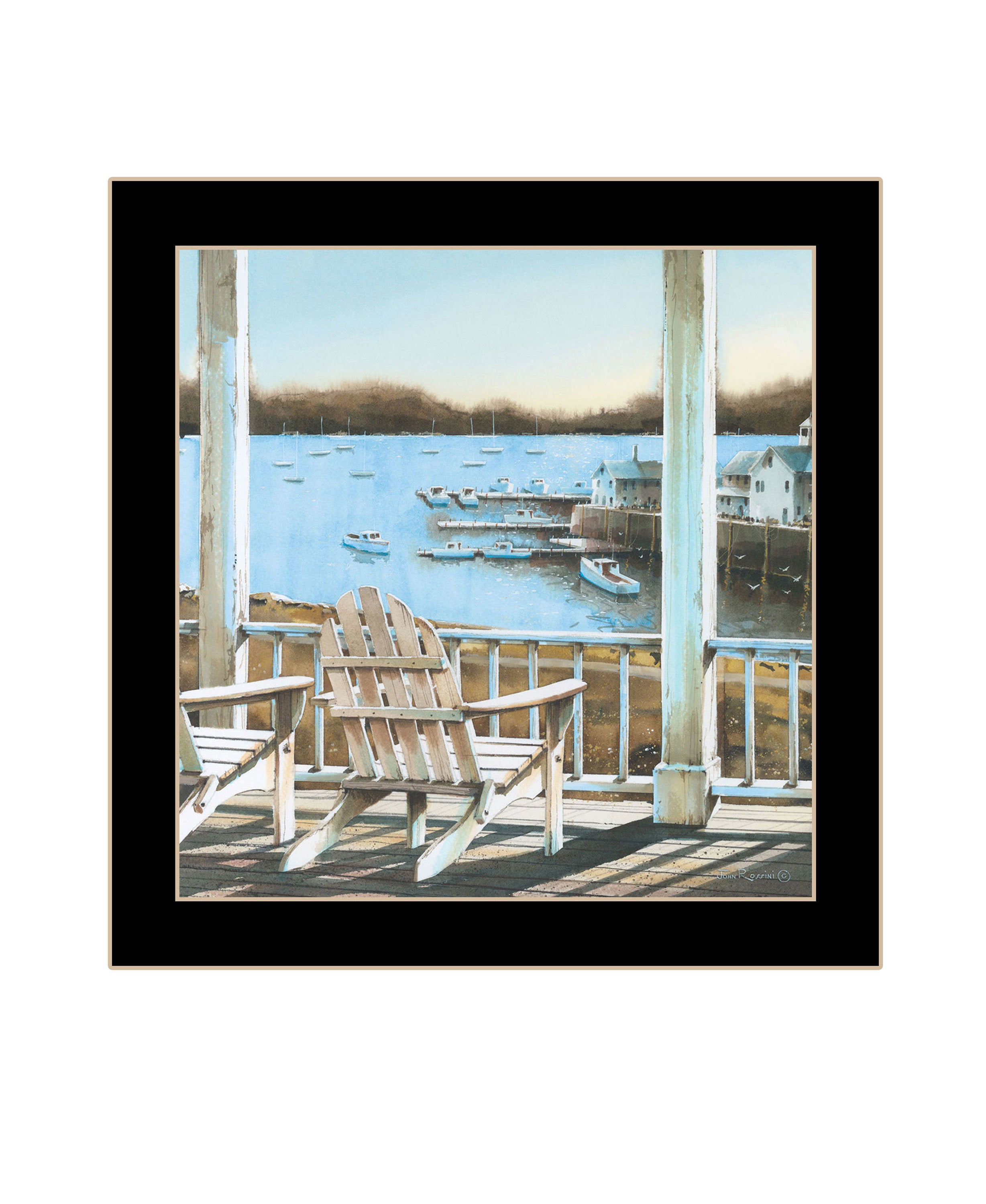 "Harbor View" by Artisan John Rossini, Ready to Hang Framed Print, Black Frame