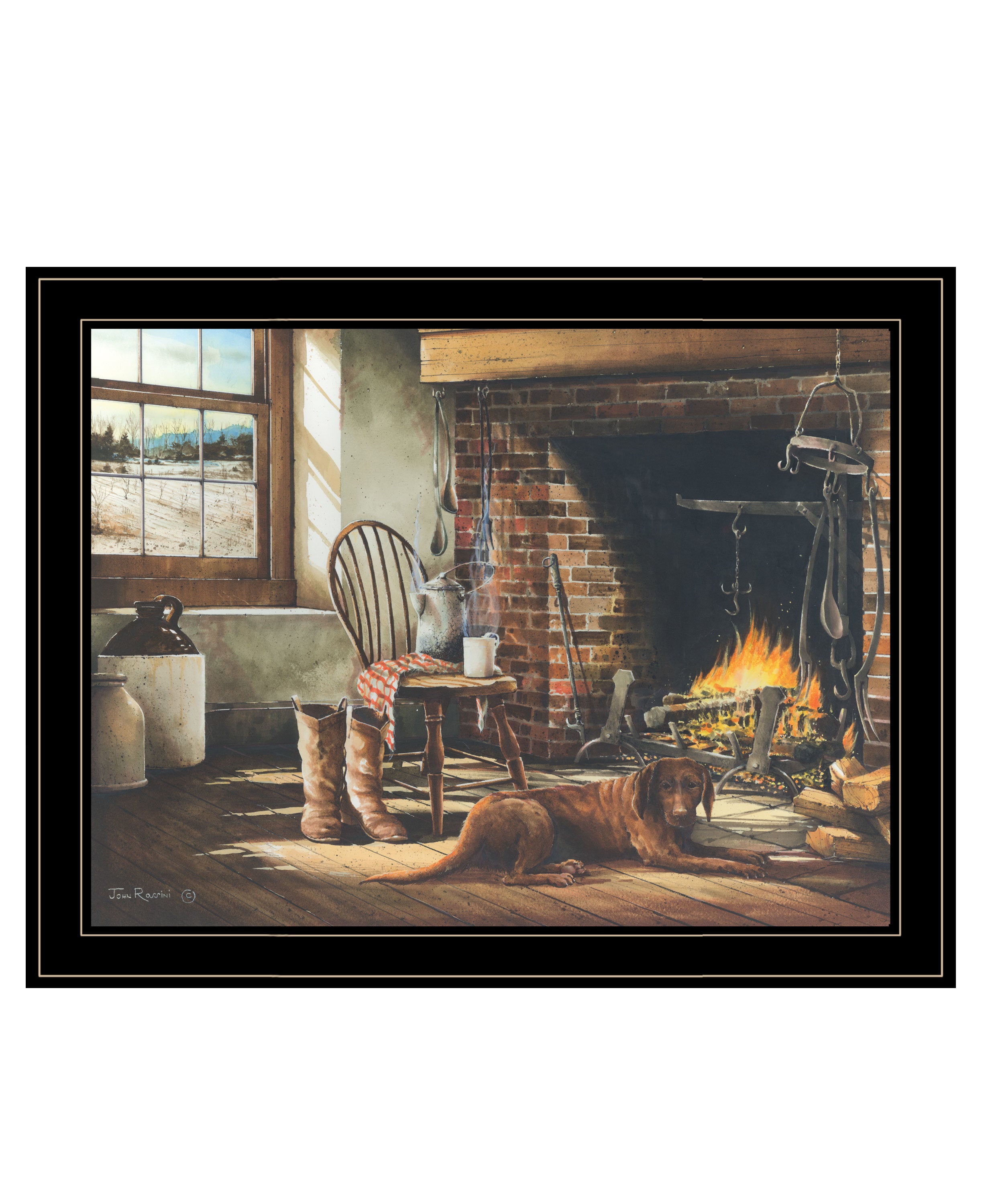 "His Morning Coffee" by Artisan John Rossini, Ready to Hang Framed Print, Black Frame